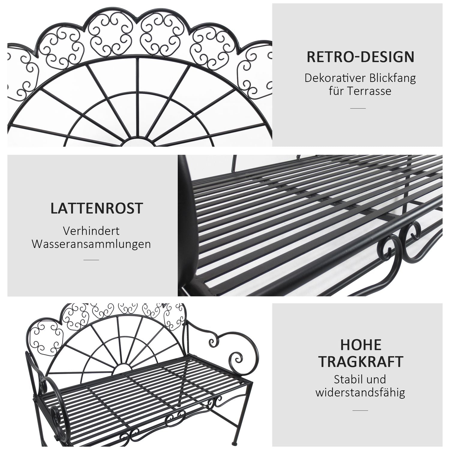 2-sits metall trädgårdsbänk – Parkmöbler