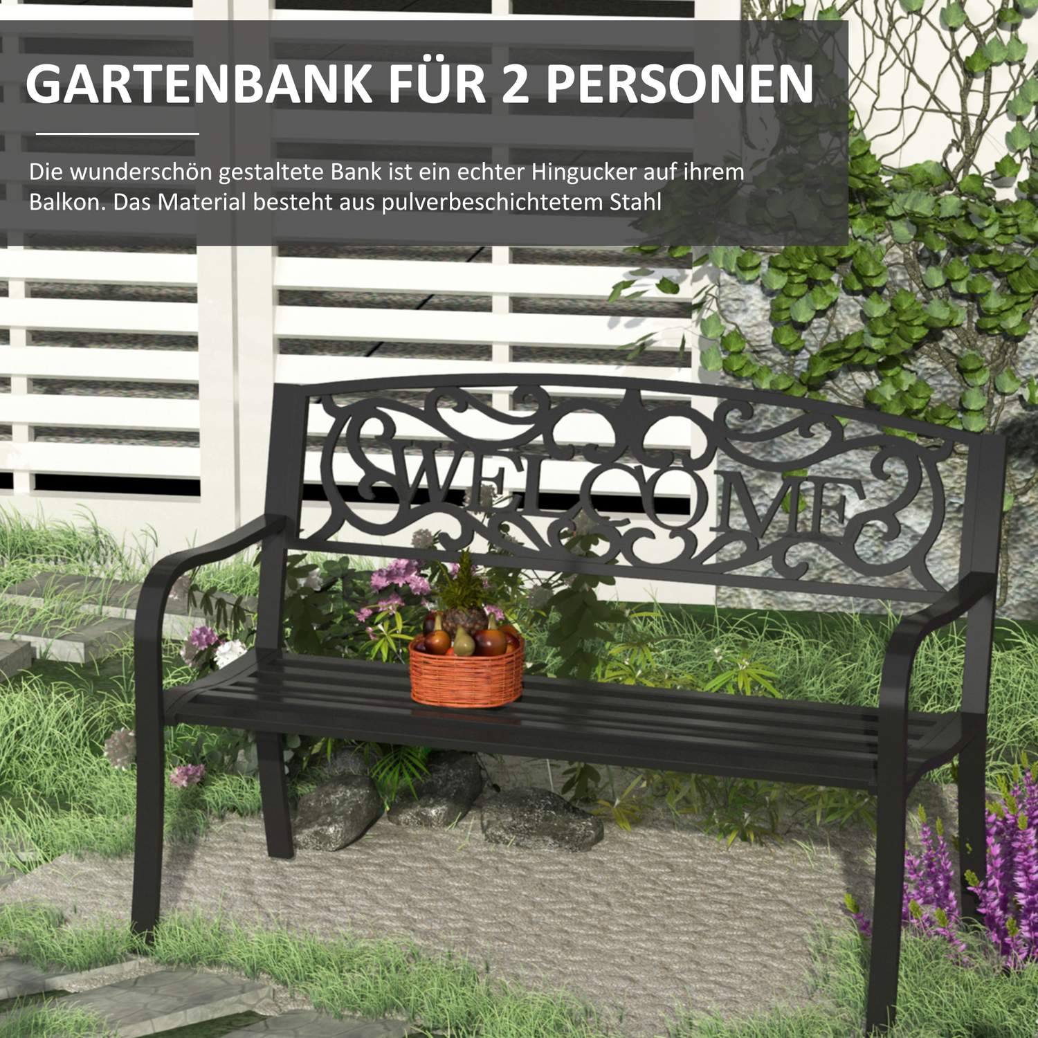 2-sits metall trädgårdsbänk – perfekt för parker och uteplatser