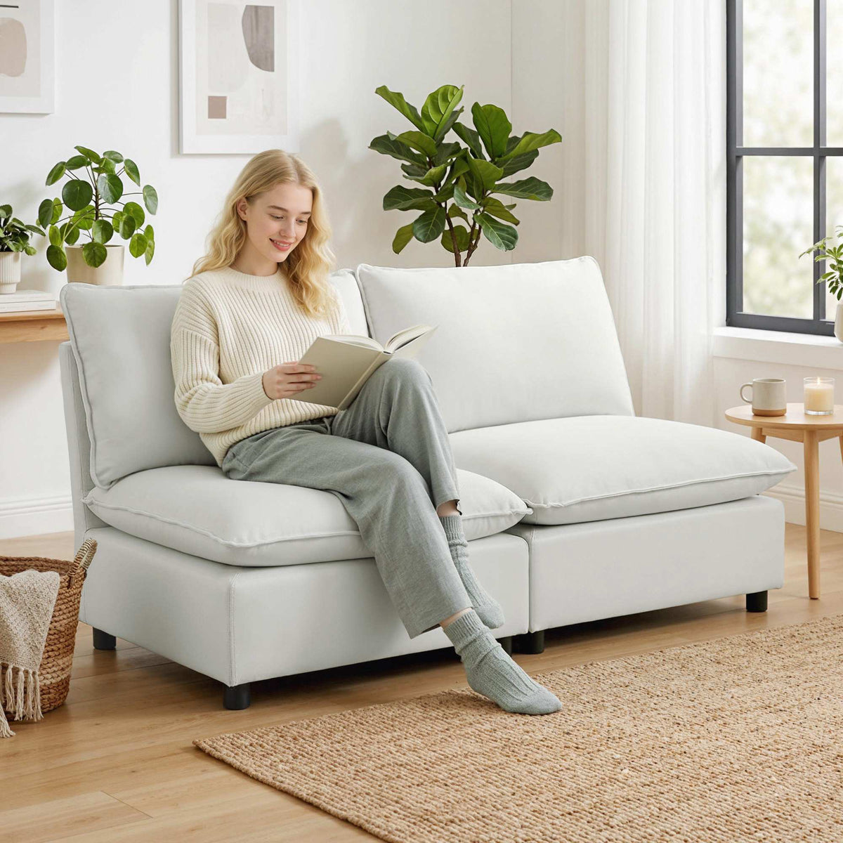 2-sits modulsoffa, 146 cm konstläder, grå