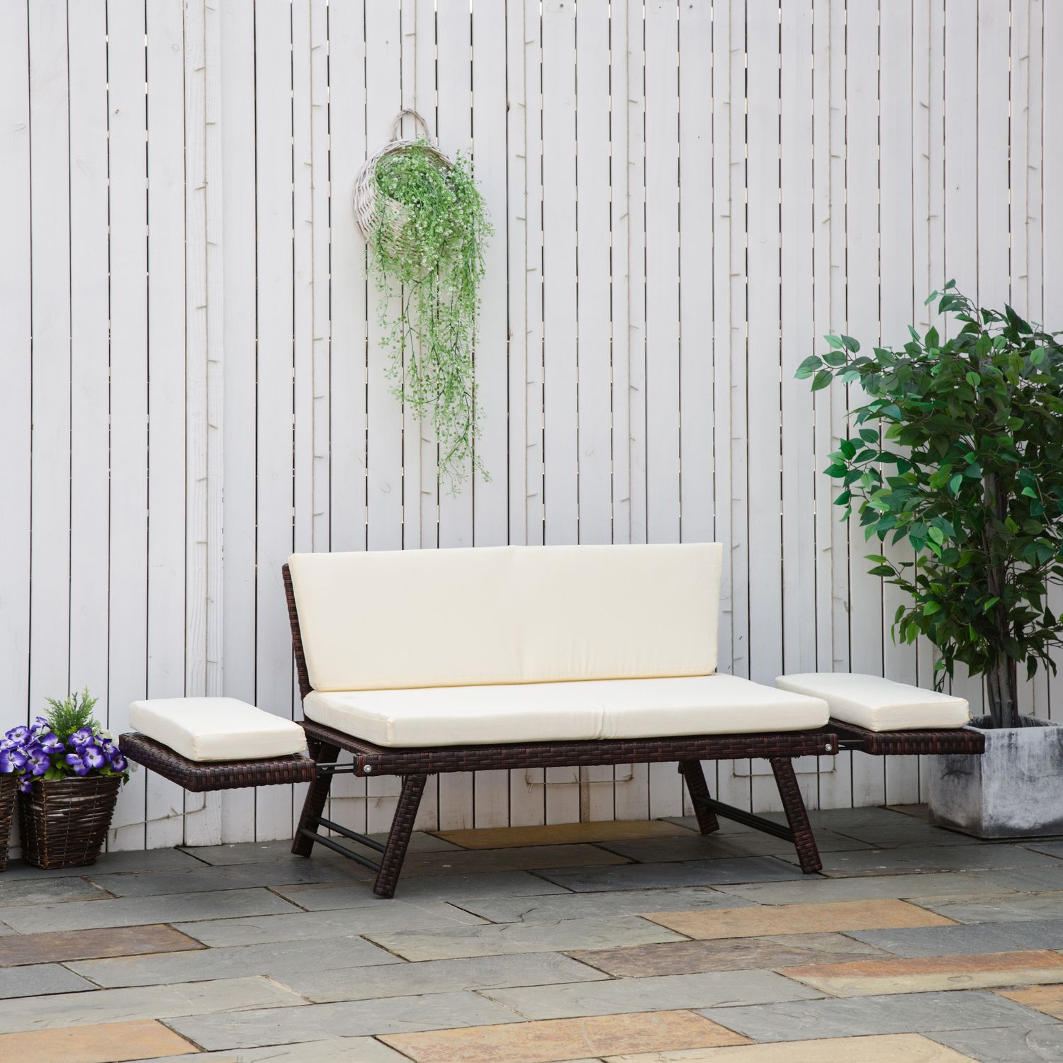 2-sits polyrattan trädgårdssoffa med fällbara armstöd