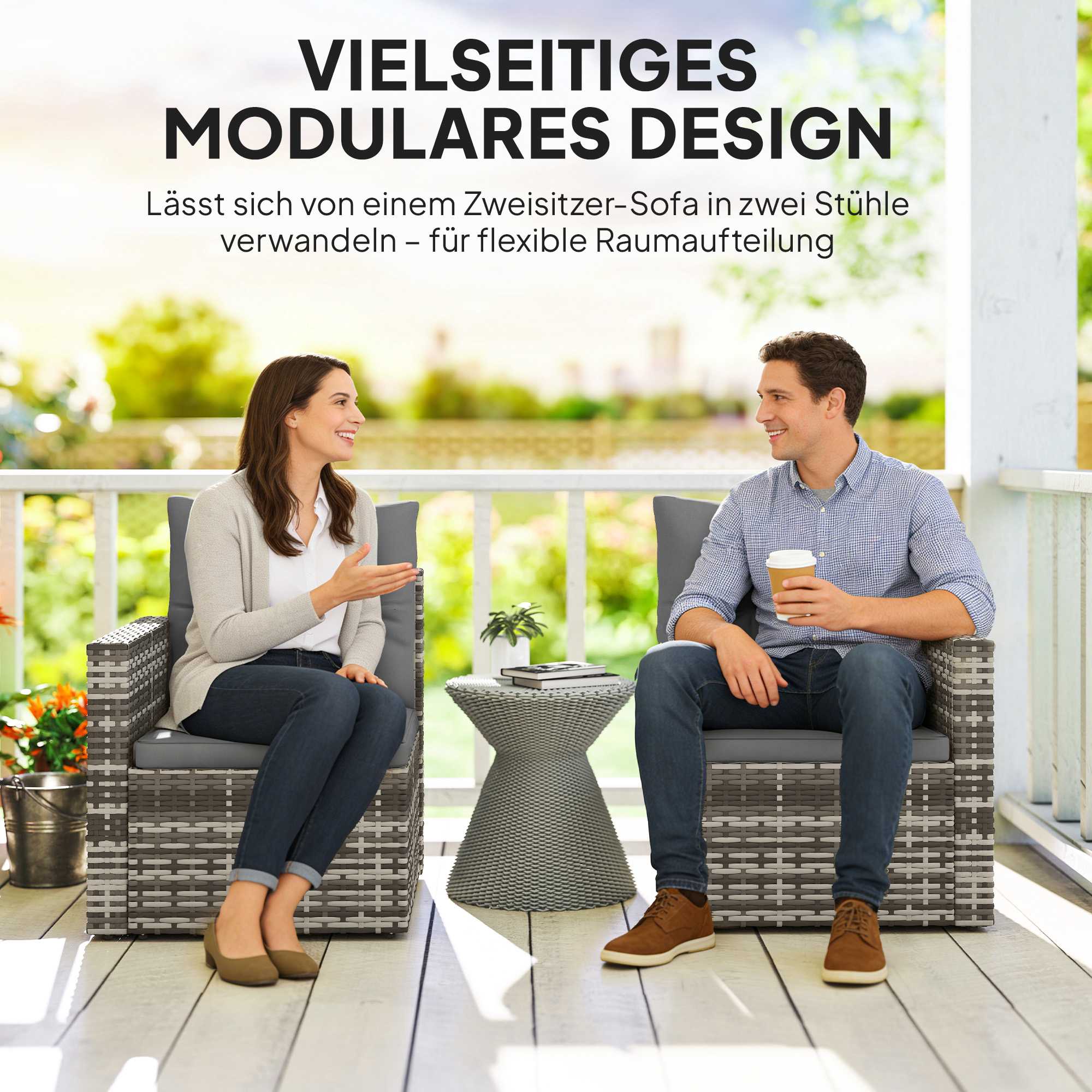 2-sits rottingsoffa med dolda brickor och kuddar