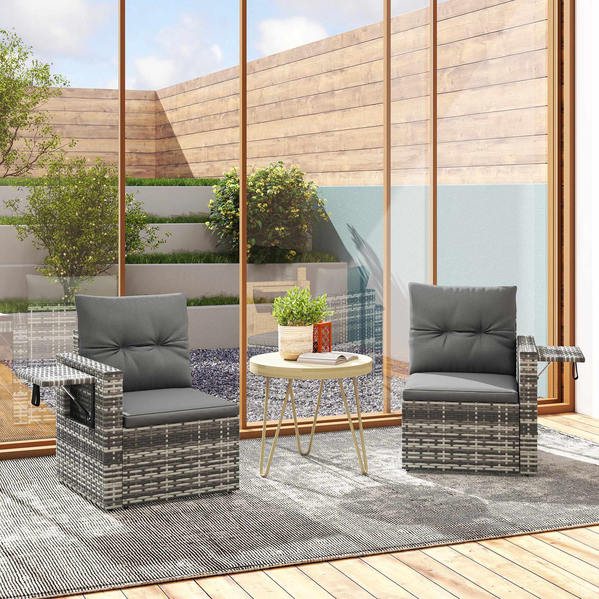 2-sits rottingsoffa med dolda brickor och kuddar