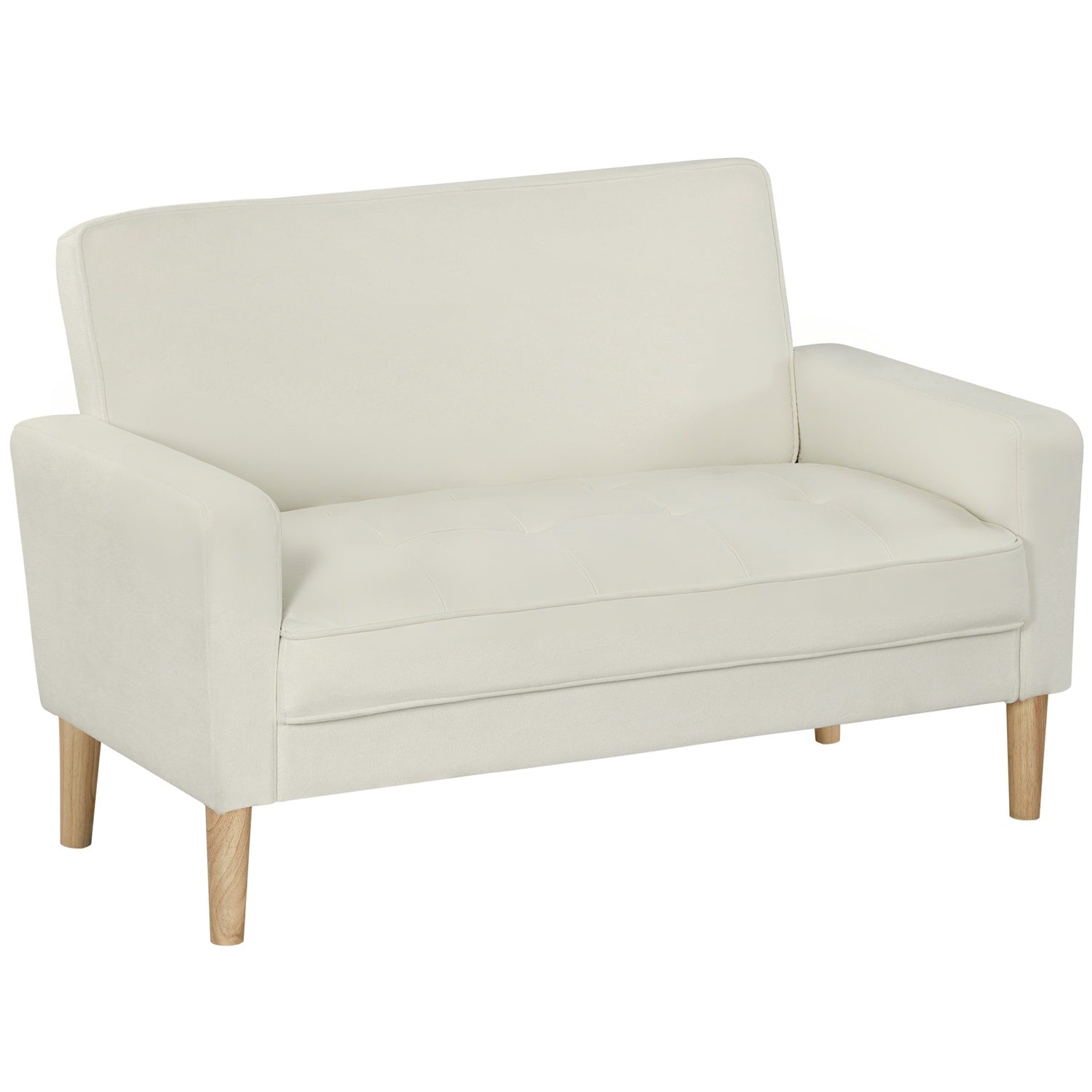 2-sits soffa, gräddvit, ben av gummi, tyg i sammetslook