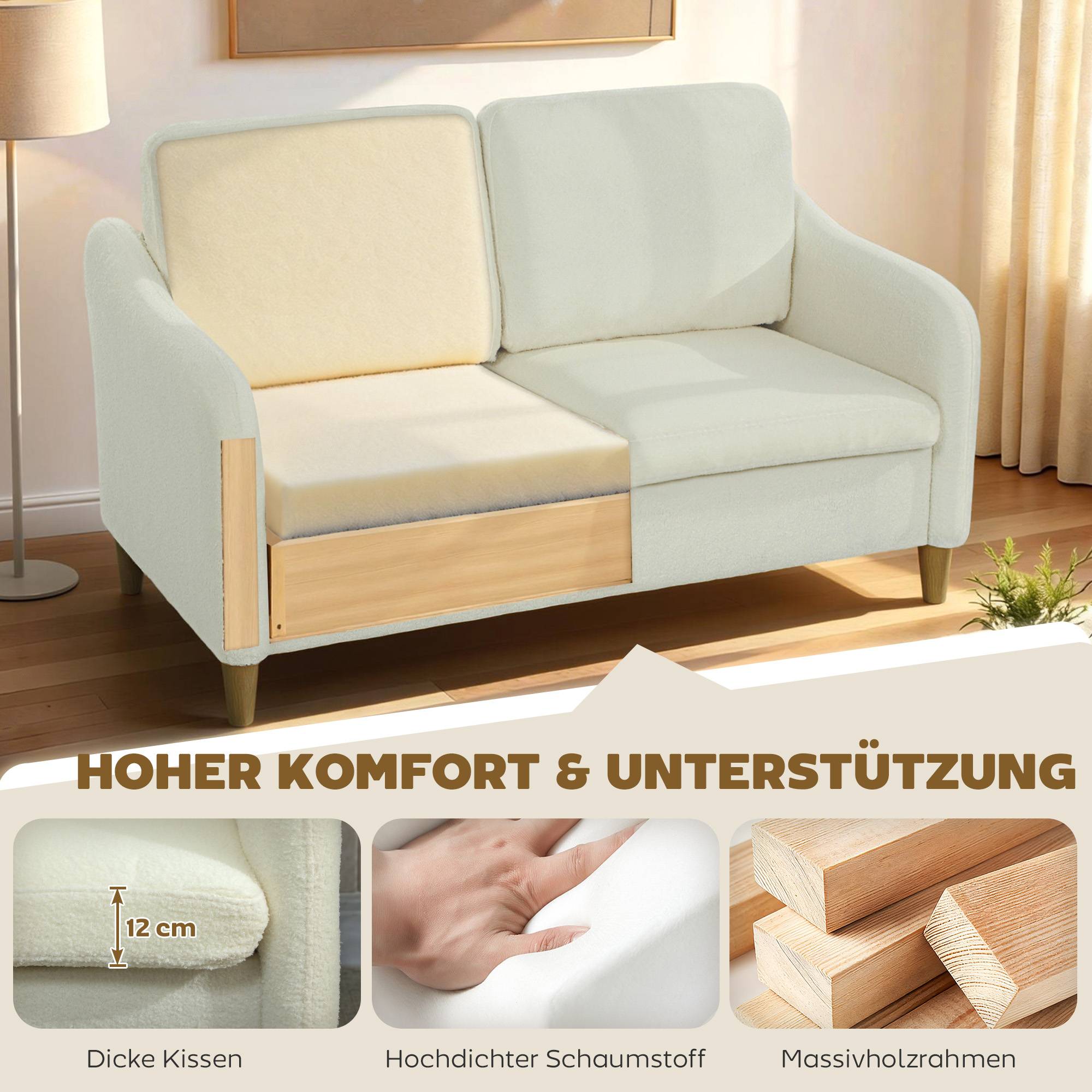 2-sitssoffa, sherpafleece, 137 cm, krämvit