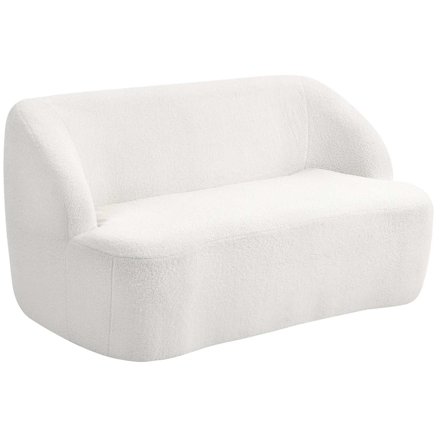 2-sits soffa, svängd design, fleeceklädsel, krämvit