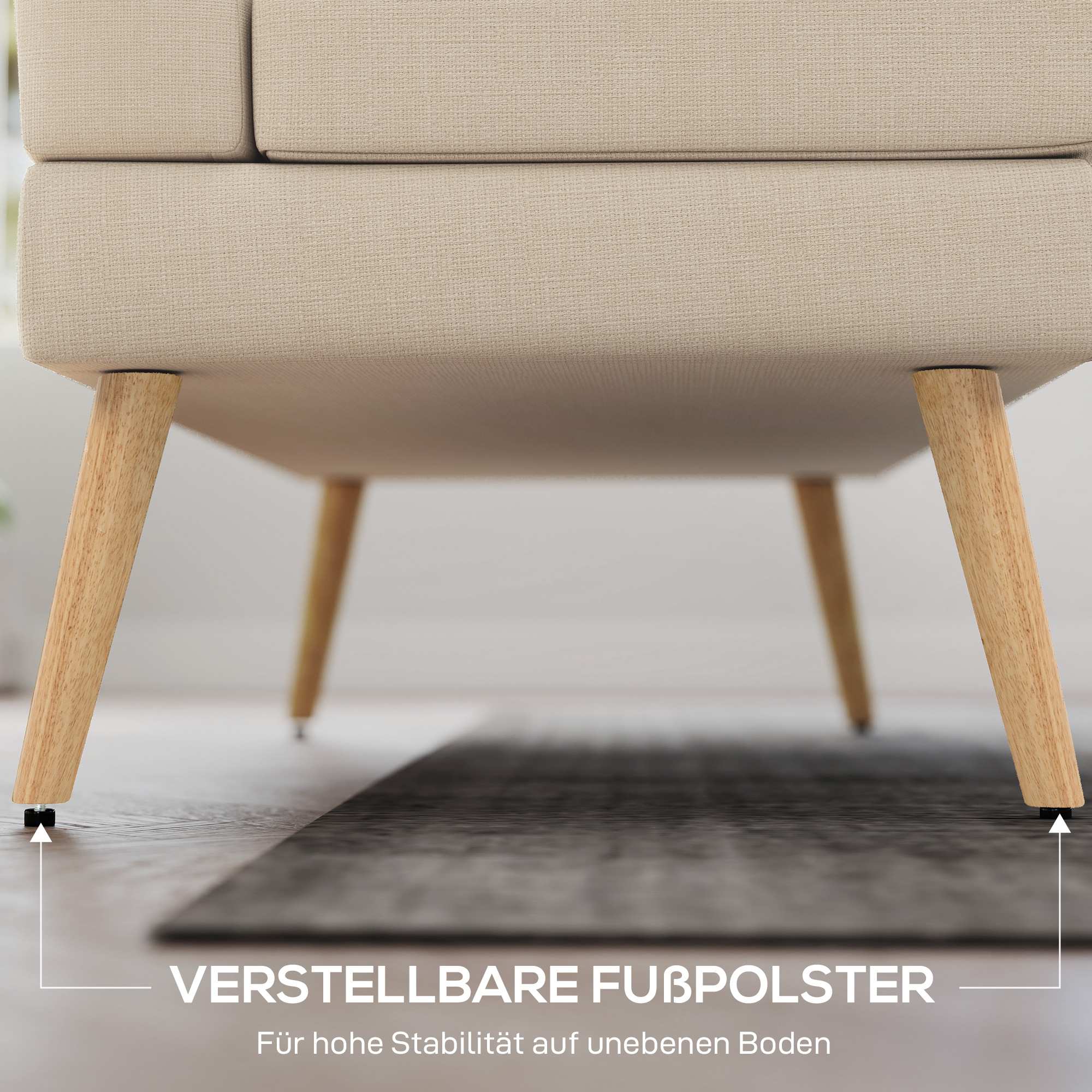 2-sitssoffa, tuftad rygg, träben, linne-look, beige