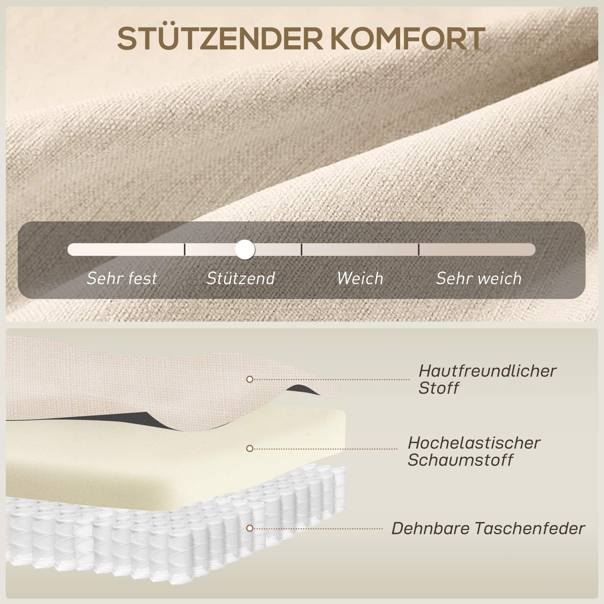 2-sitssoffa, tuftad rygg, träben, linne-look, beige