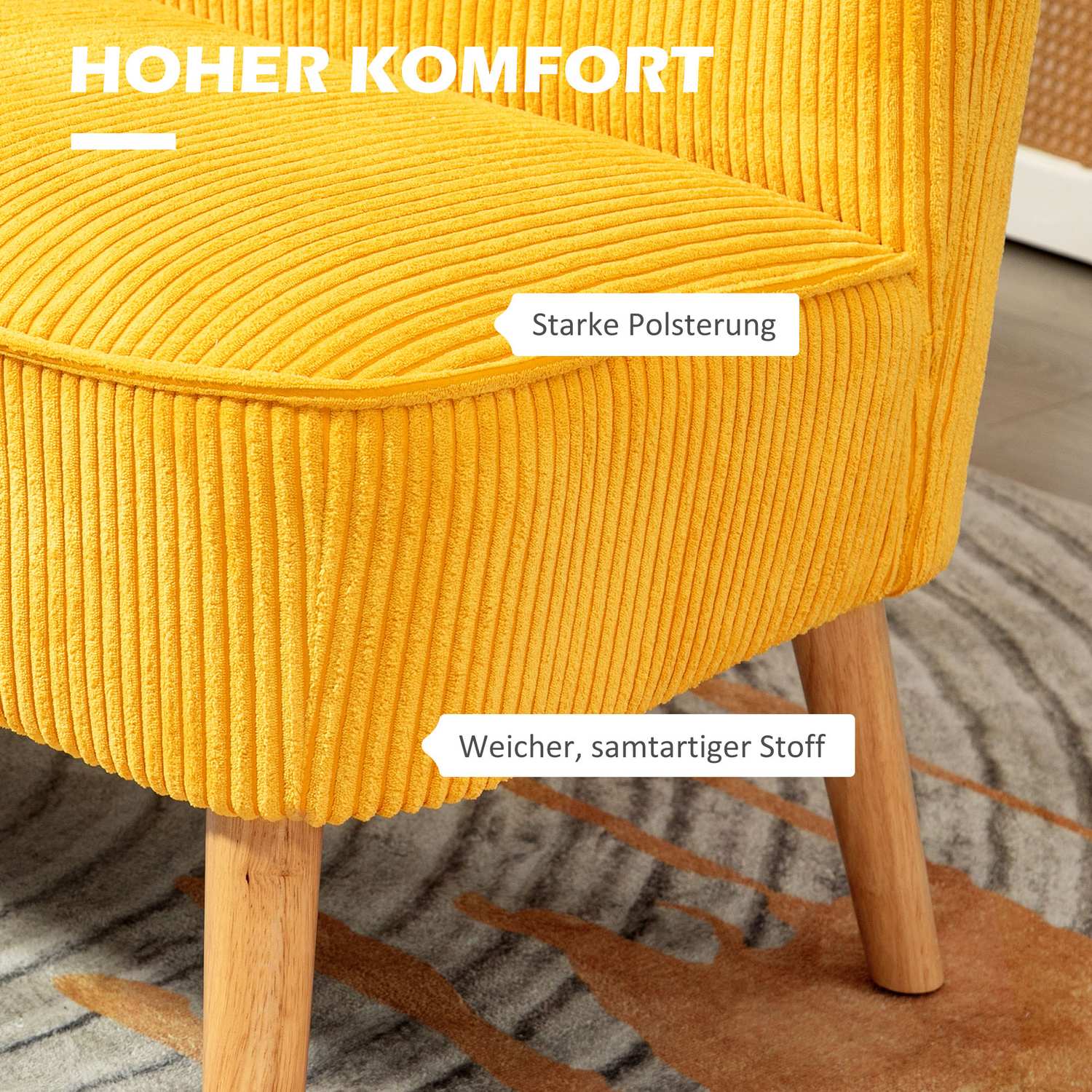 2-sits stoppad soffa, gul, 117x56,5x77 cm