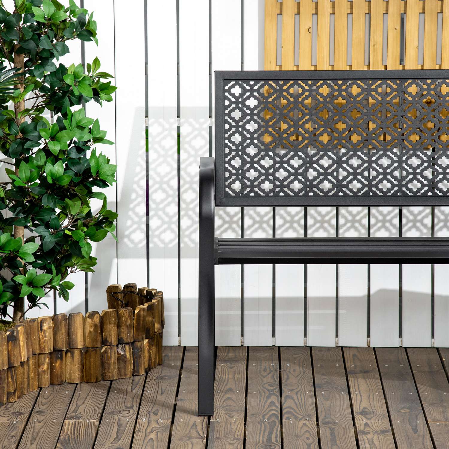 2-sits trädgårdsbänk i stål med armstöd, blommönster