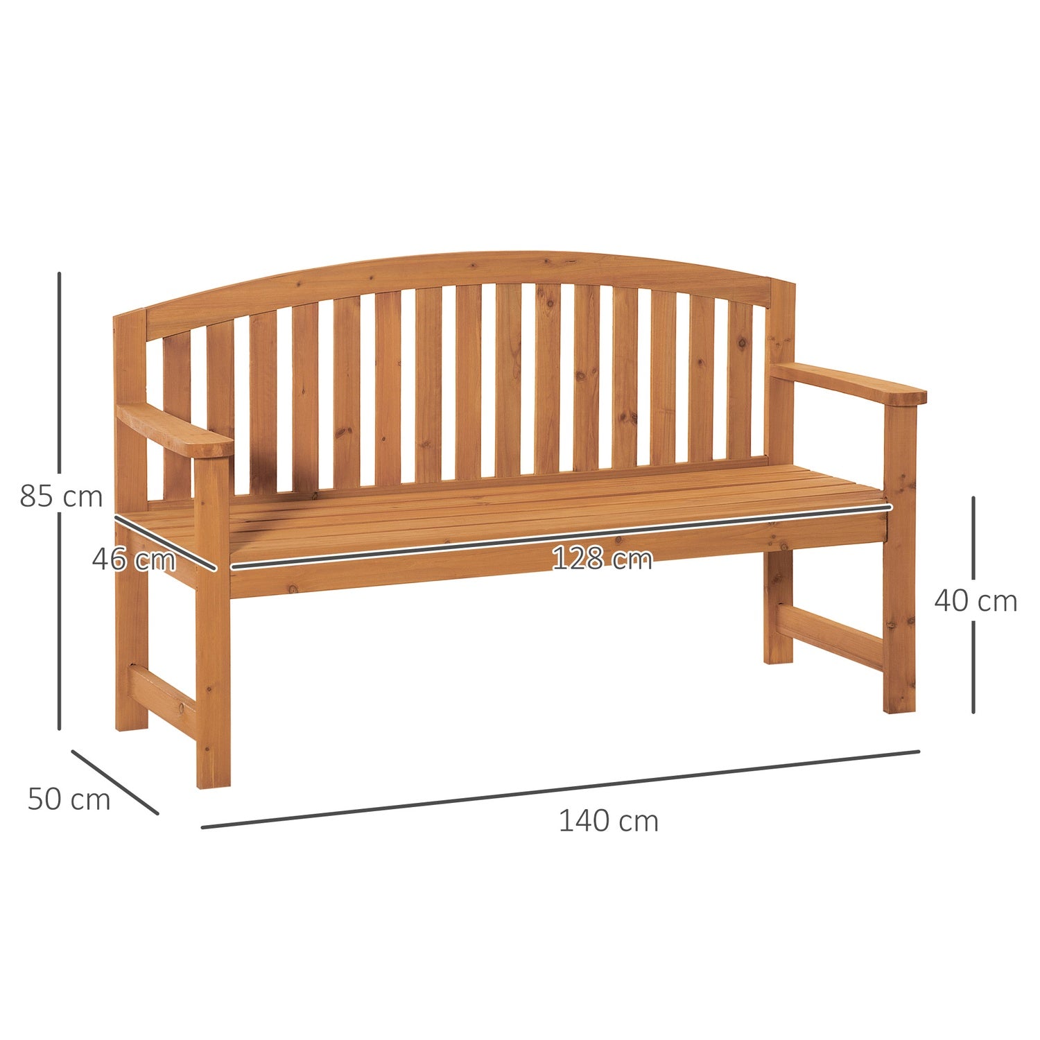 2-sits trädgårdsbänk i trä, kapacitet 320 kg, orange