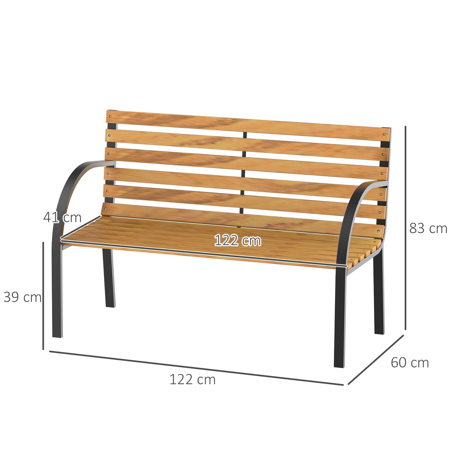 2-sits trädgårdsbänk, stål och furu, 122x60x83 cm