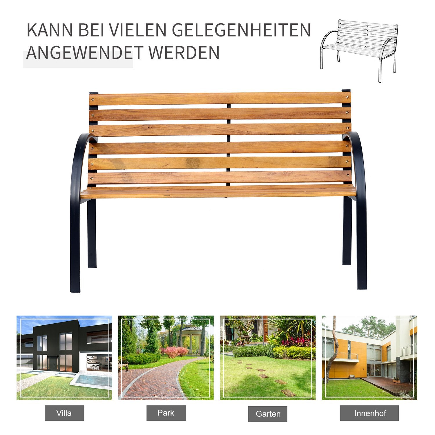 2-sits trädgårdsbänk, stål och furu, 122x60x83 cm