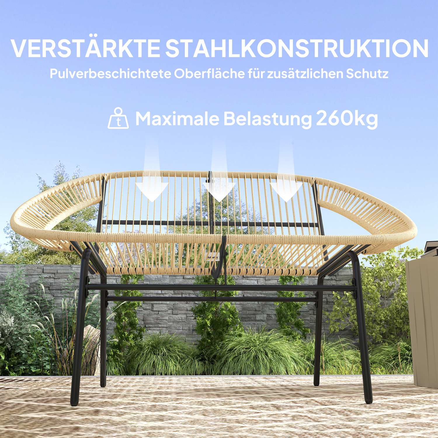 2-sits väderbeständig polyrattan trädgårdsbänk, UV-beständig