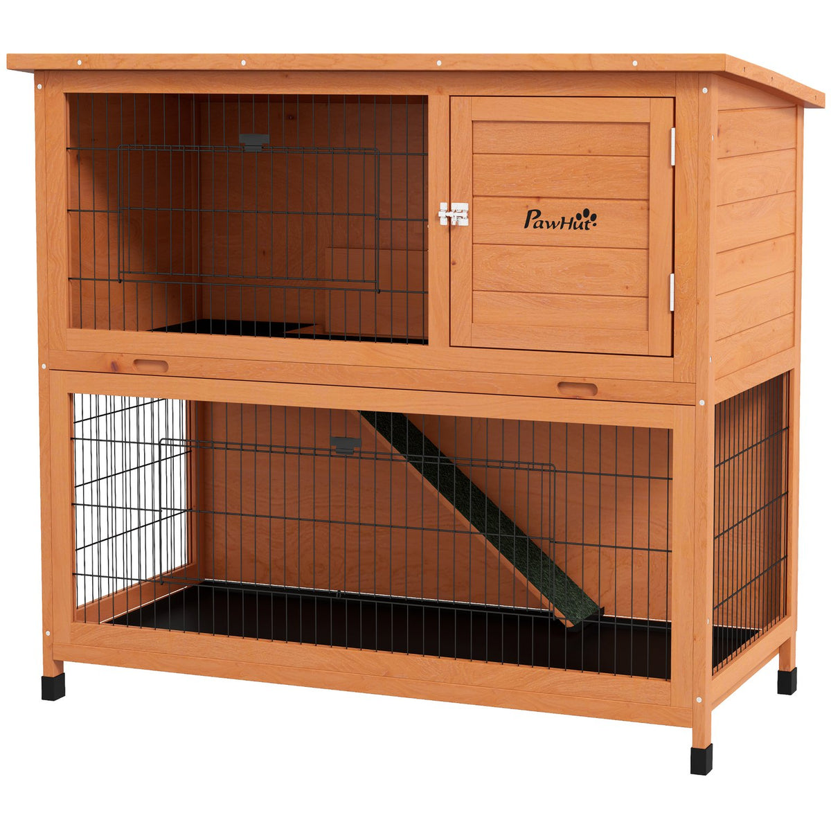 2-stöckiger Kaninchenstall aus Holz mit Outdoor-Rampe