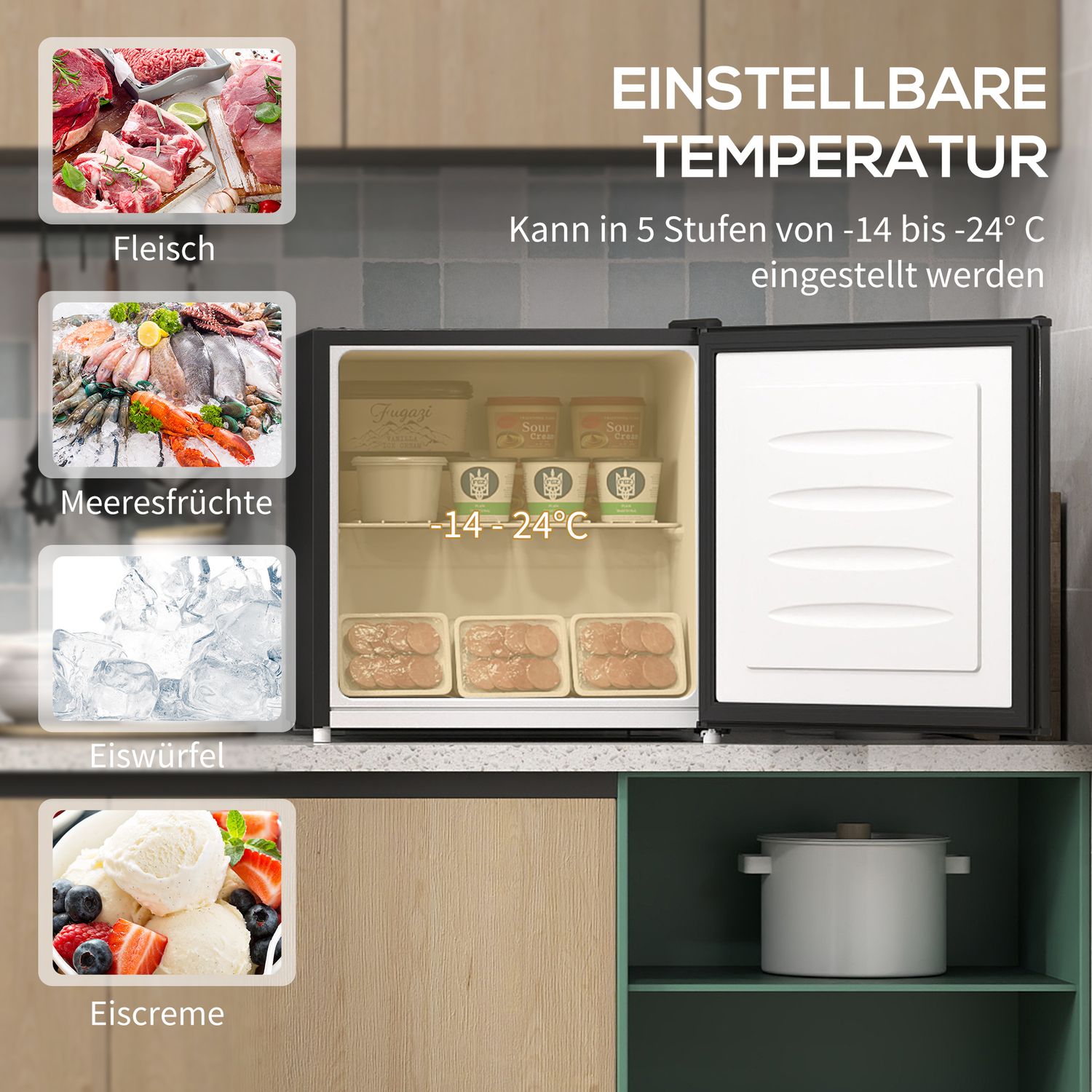 35L minifrys, elektrisk, svart, justerbar termostat