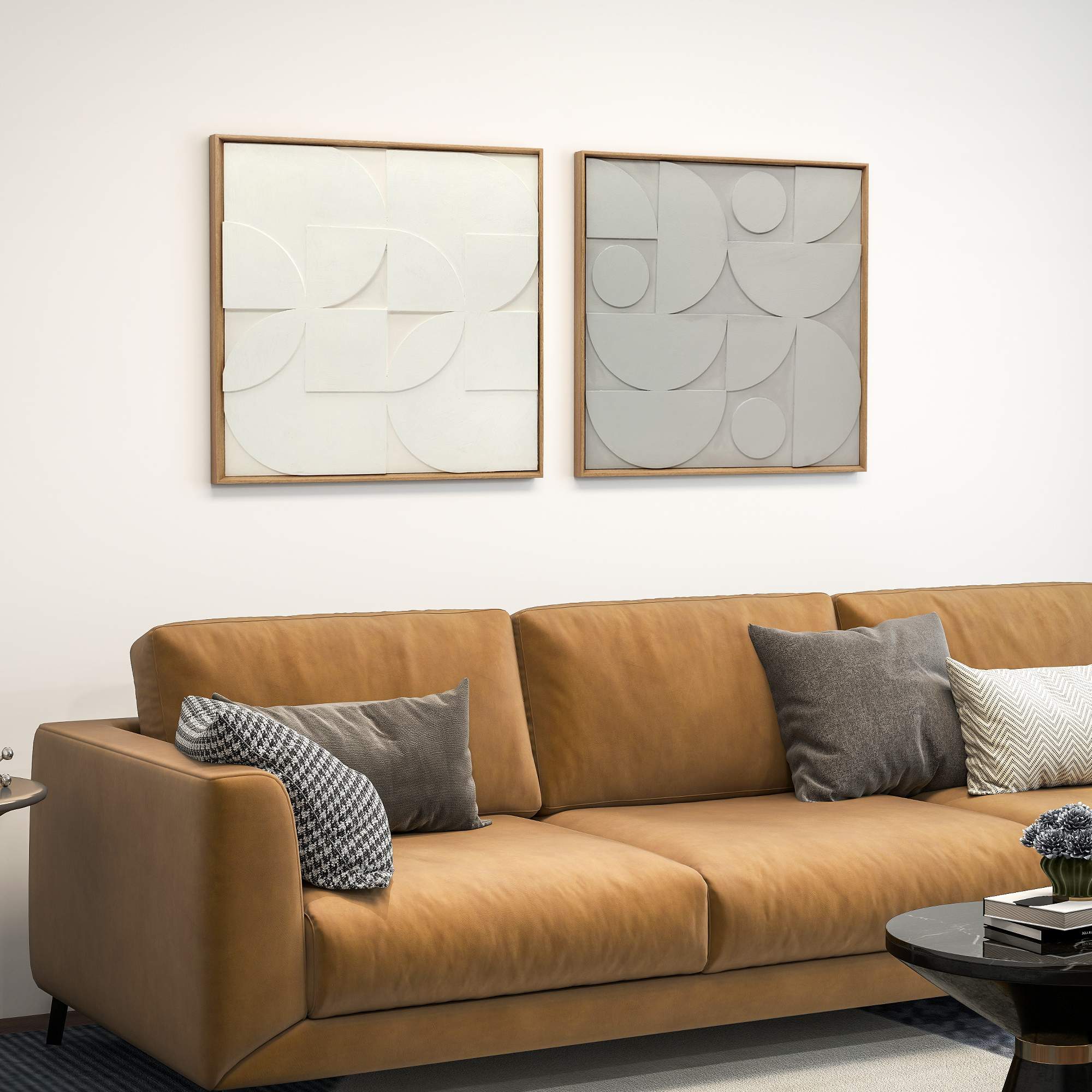 3D Geometrisk Väggkonst Set, 2 Delar, 80x80 cm, Vit