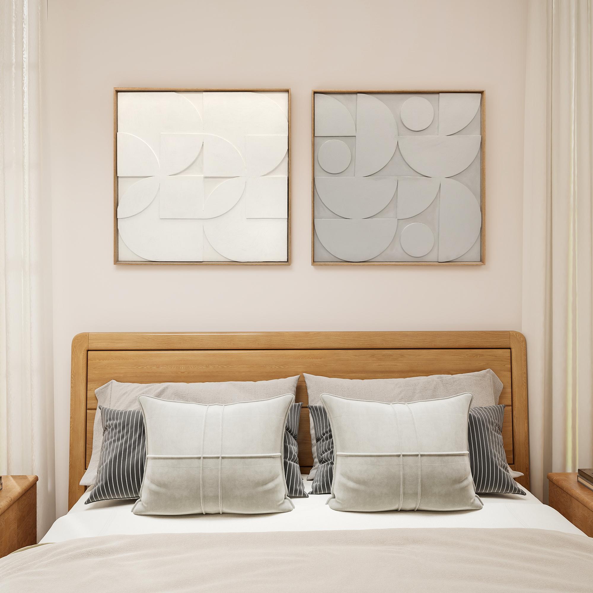 3D Geometrisk Väggkonst Set, 2 Delar, 80x80 cm, Vit