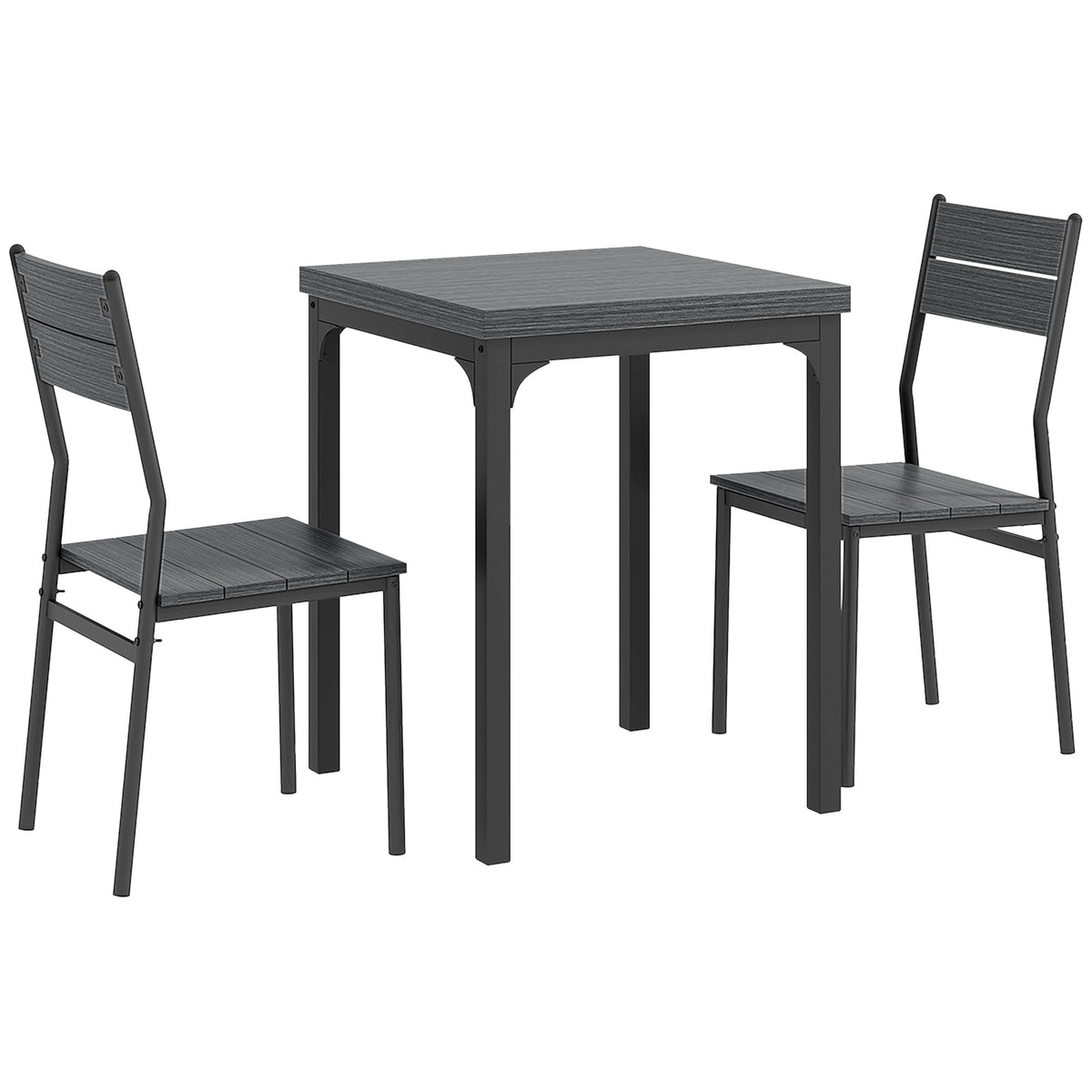 3-delad matgrupp, bord och 2 stolar, MDF och metall, grå