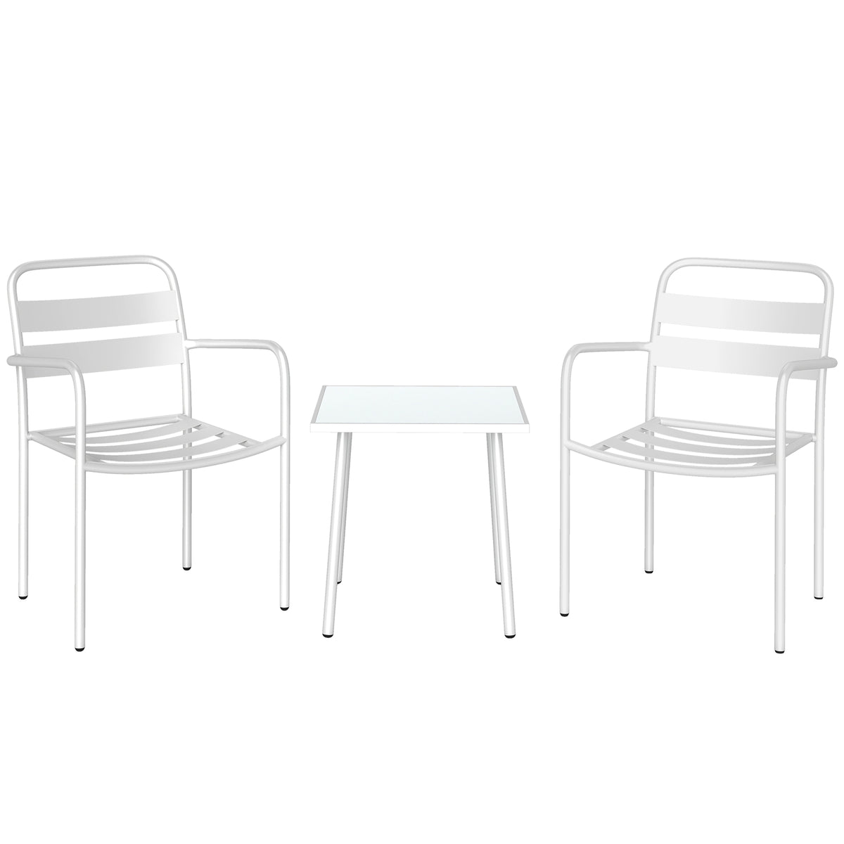 3-delat bistroset i metall med glasbord, vit