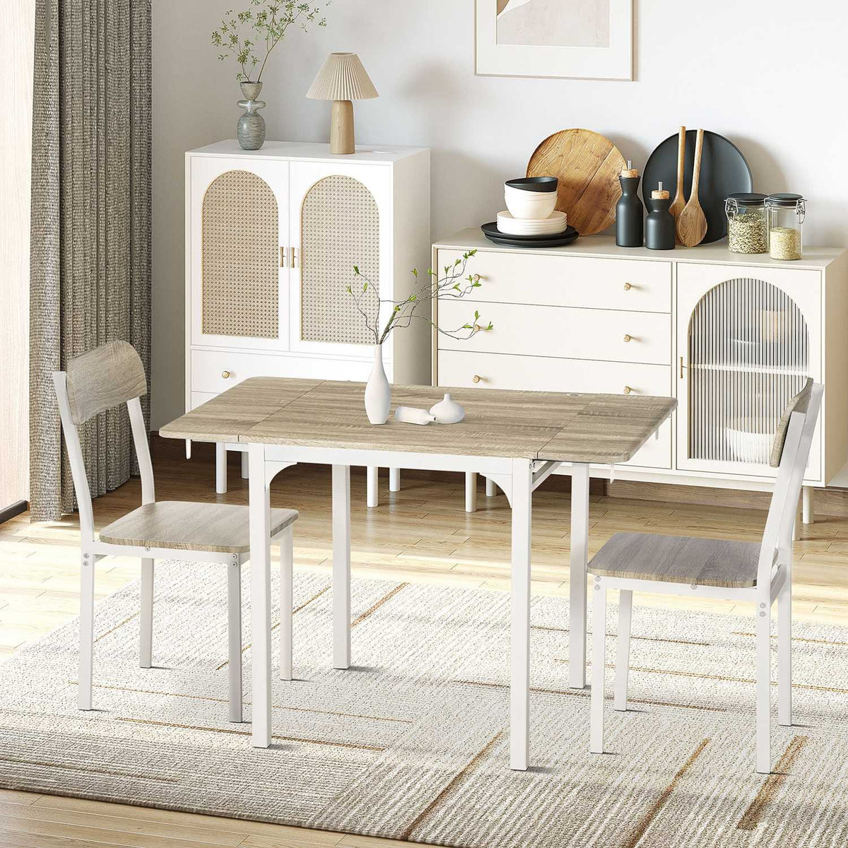 3-teiliges Esszimmerset mit klappbarem Tisch und Stühlen, Stahl MDF