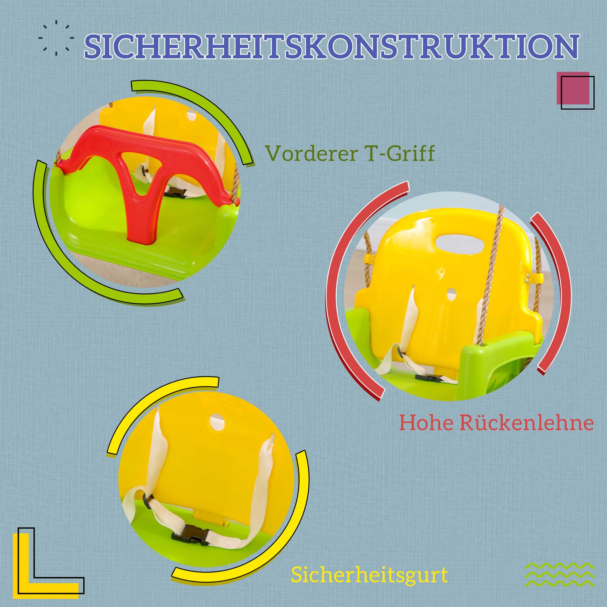 3-i-1 justerbar babygungsits, inomhus-/utomhusbruk