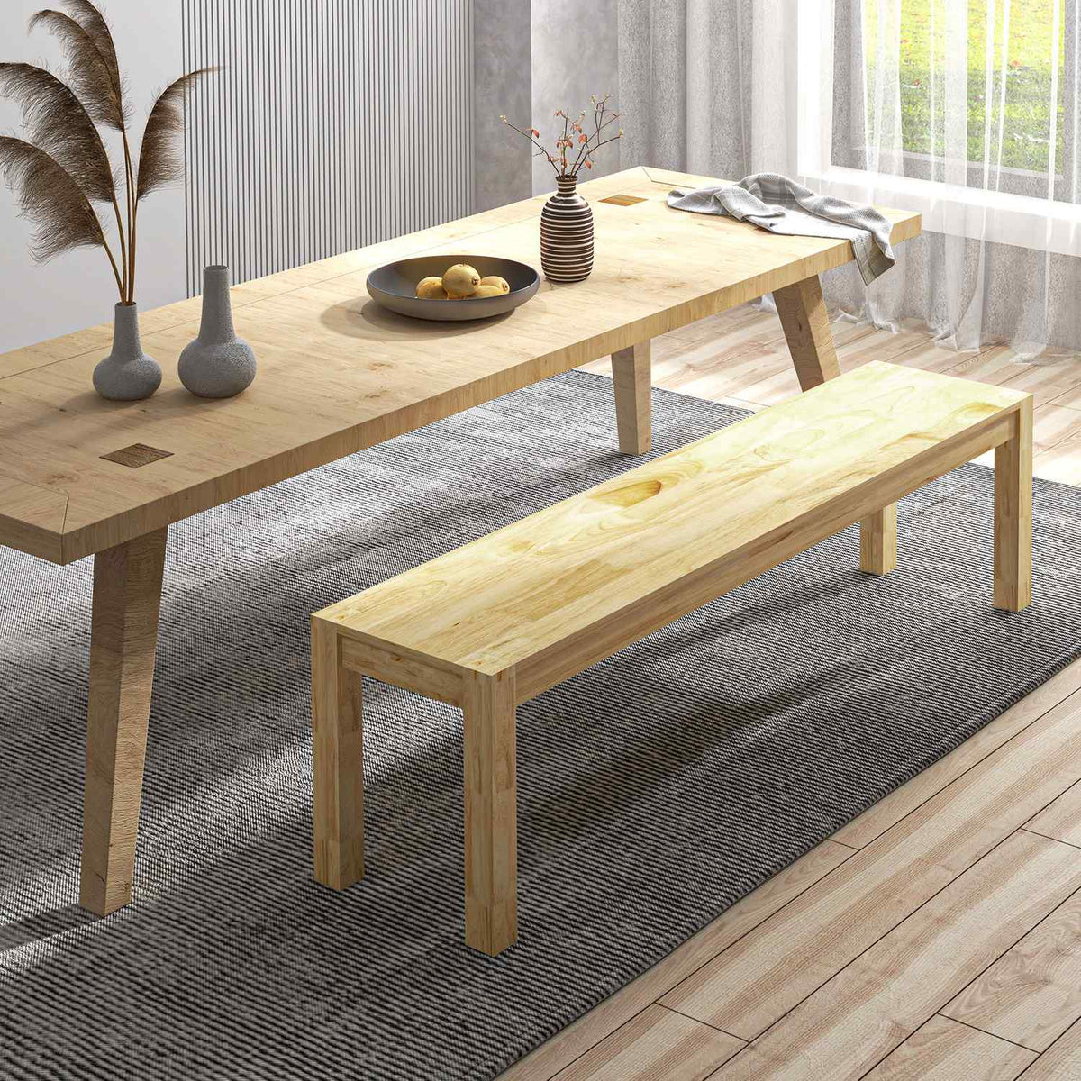 3-sits matsalsbänk i furu, rymmer 330 kg, 150 x 33 x 45 cm
