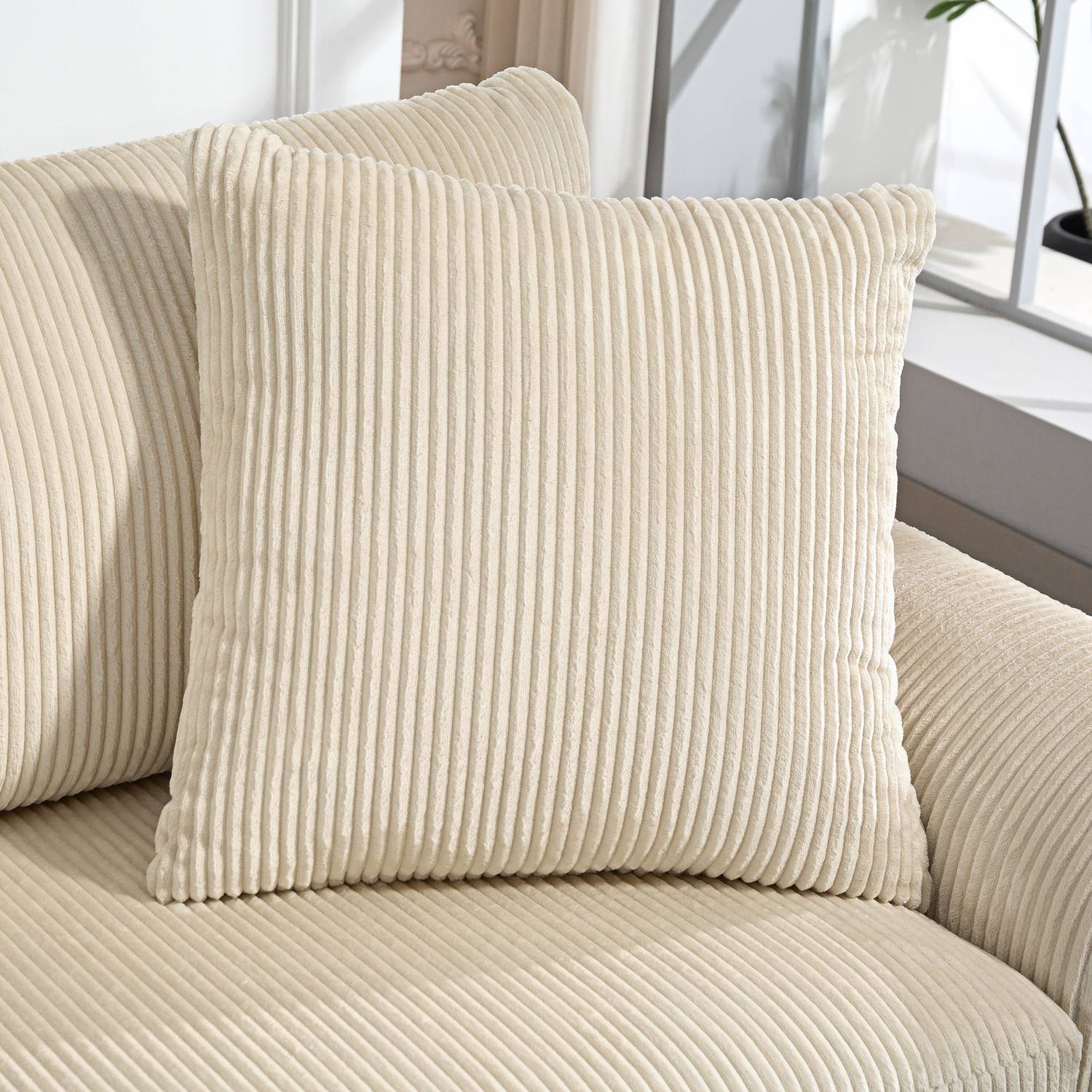 3-sits sladdsoffa med kuddar, Gräddvit, 212 cm