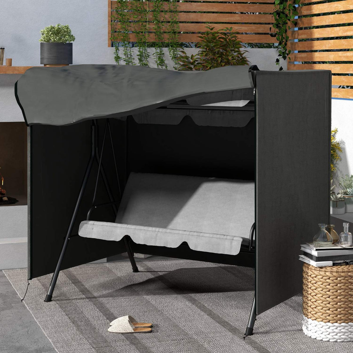 Telo per dondolo da giardino 3 posti, tessuto 420D resistente all'inverno e ai UV