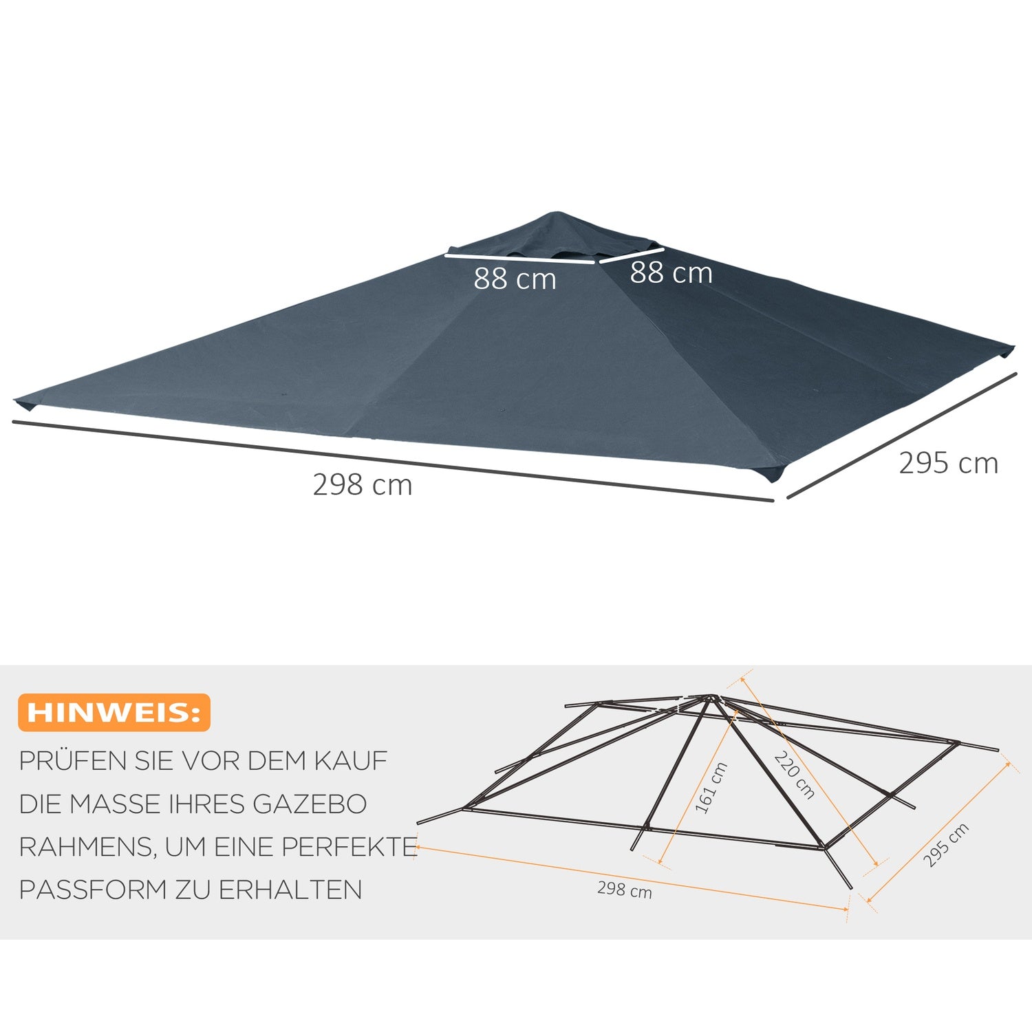 3x3M Mörkgrå Polyester Gazebo Ersättningstaktäcke