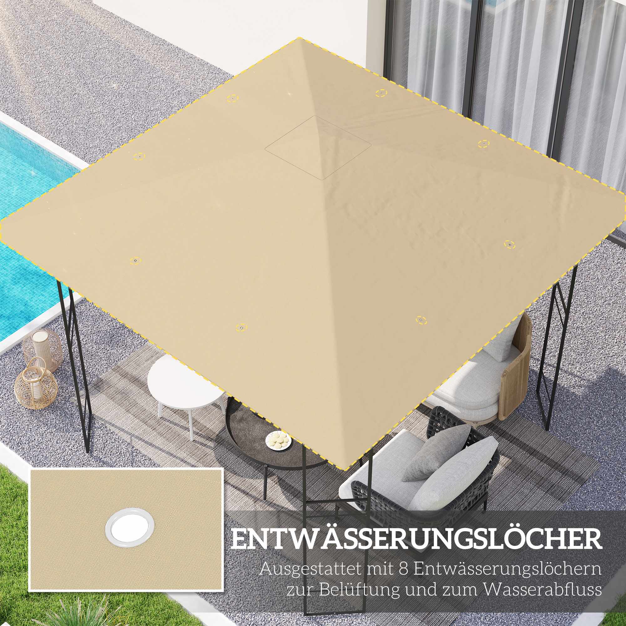 3x3m paviljongens reservtak, vattentåligt, UPF30+
