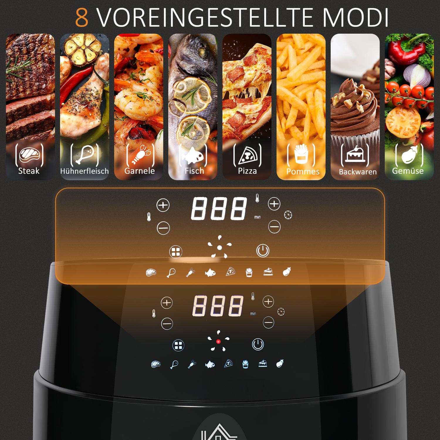 4,5L varmluftsfritös, 1500W, 8 förinställningar, non-stick korg