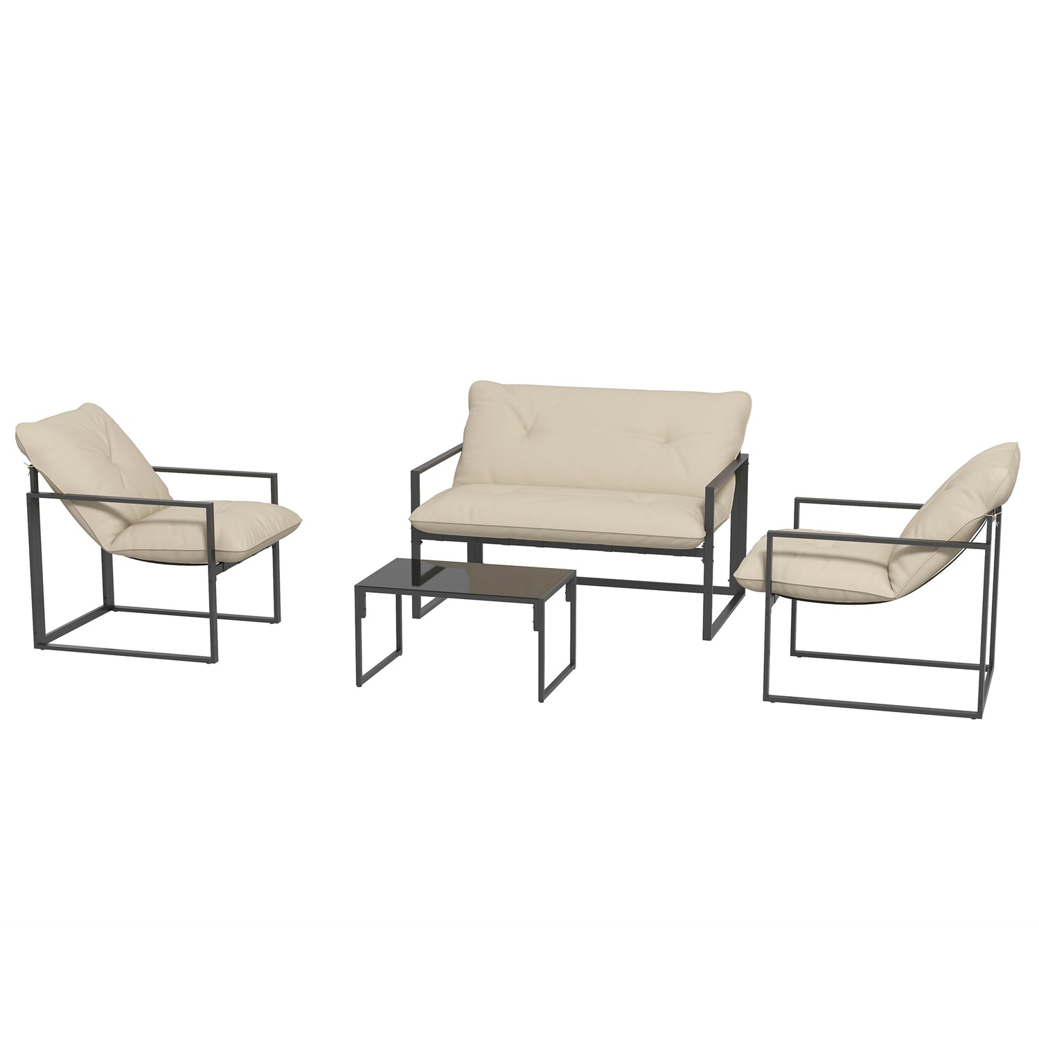 4-delat utemöbler – soffa, stolar, bord, kuddar