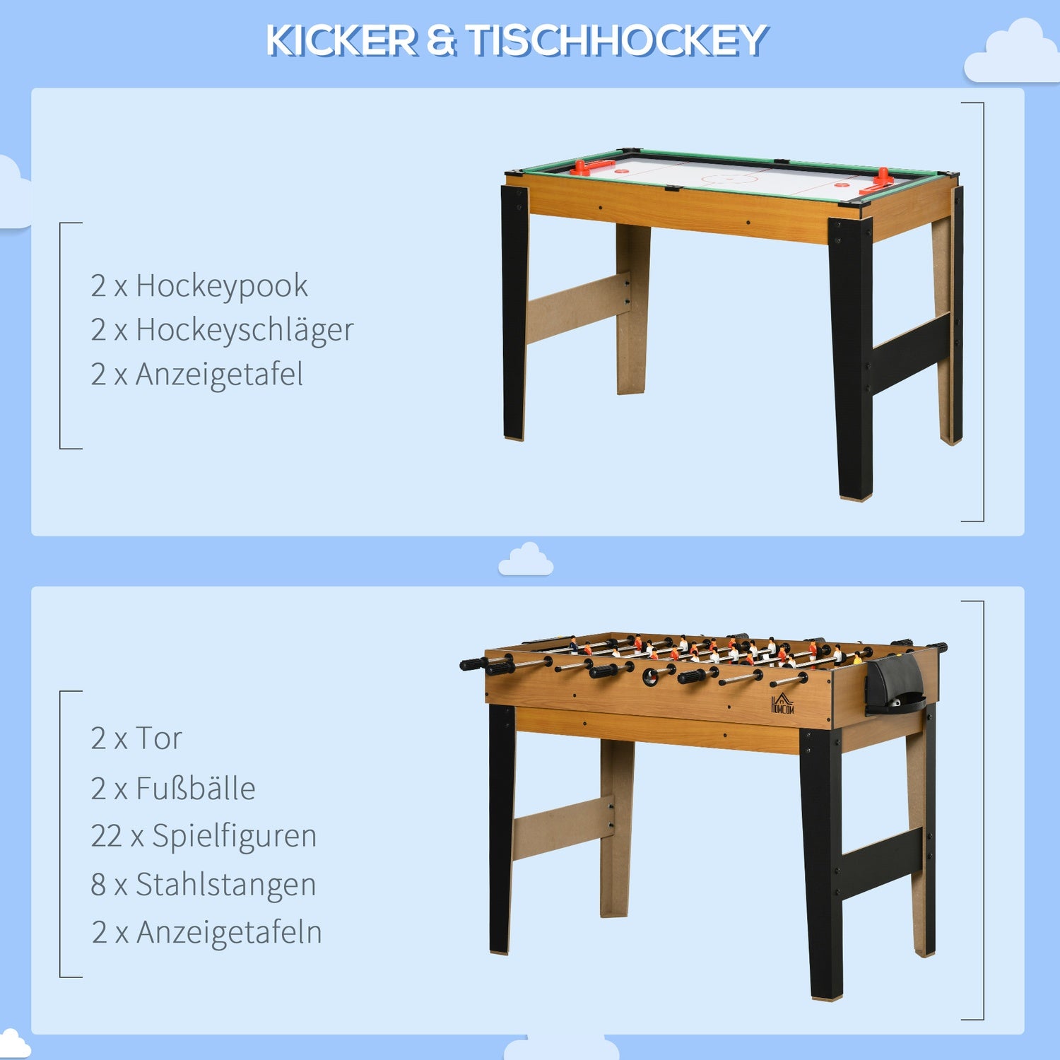 4-i-1 spelbord: Bordtennis, Fotboll, Biljard, Hockey, 107 cm