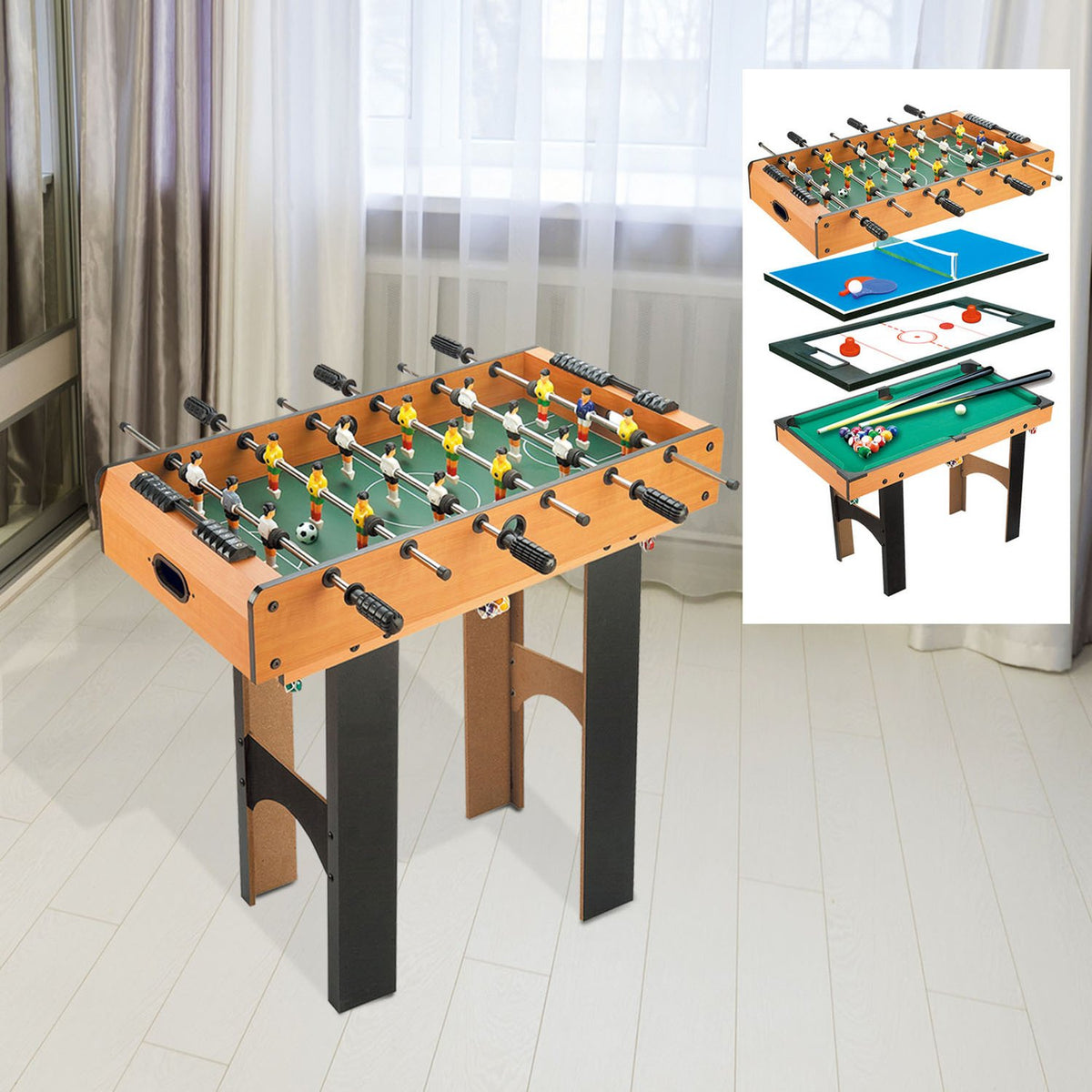 Table de jeu 4-en-1 : football, hockey, tennis, billard