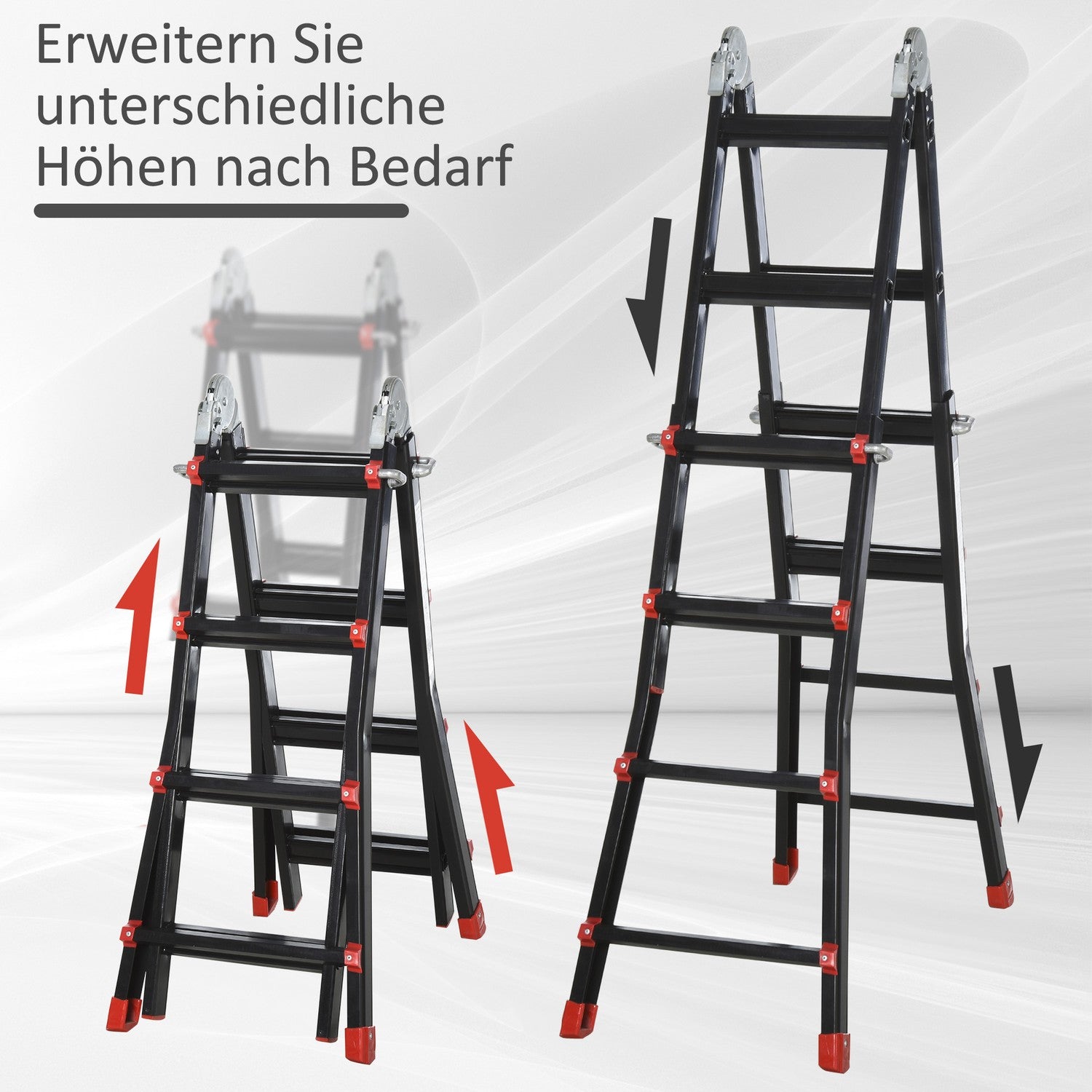 4 m aluminium teleskopstege, hopfällbar och halkfri, 150 kg kapacitet