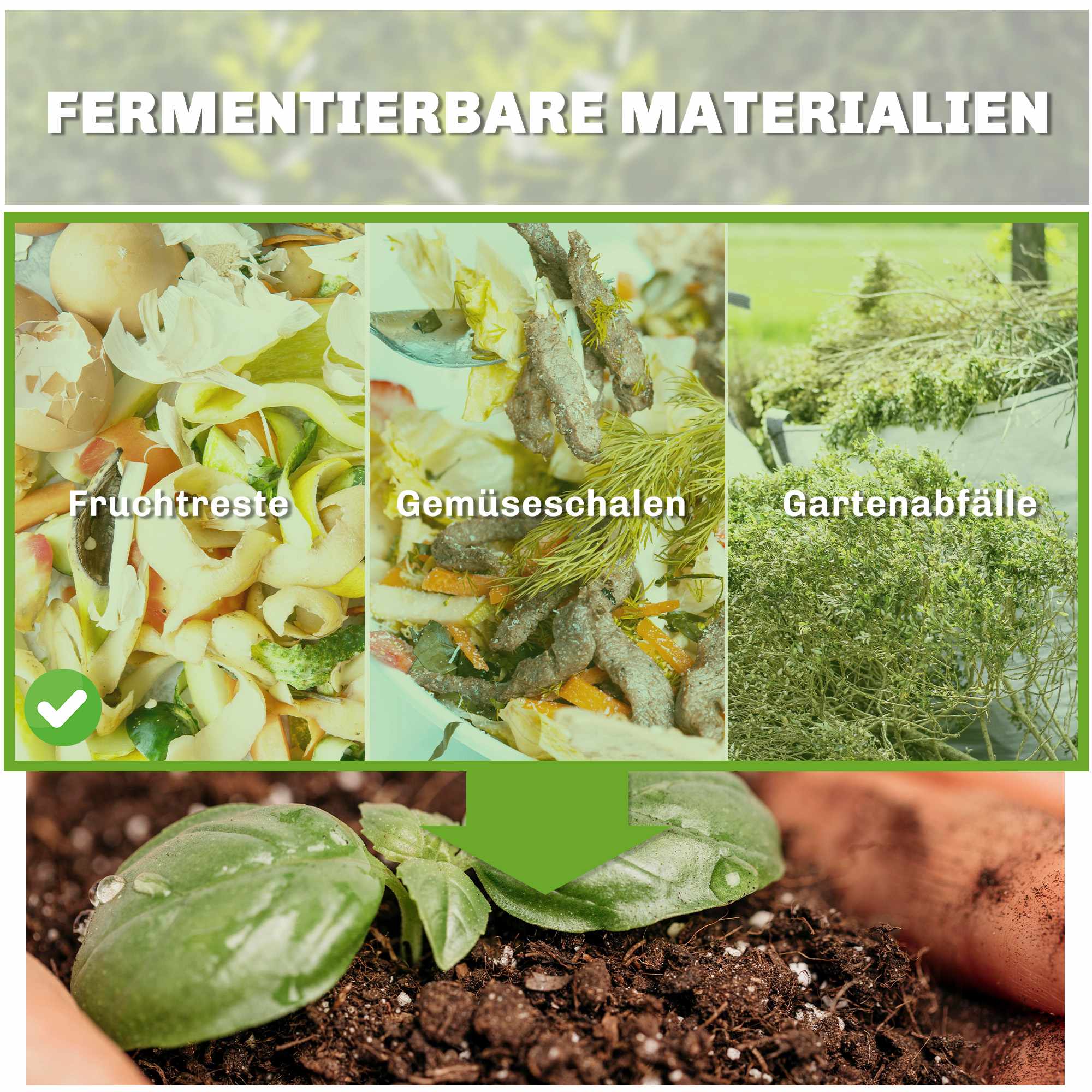 4-våningars kompostbehållare för kök – mörkgrå, plast, 39x39x51,5 cm