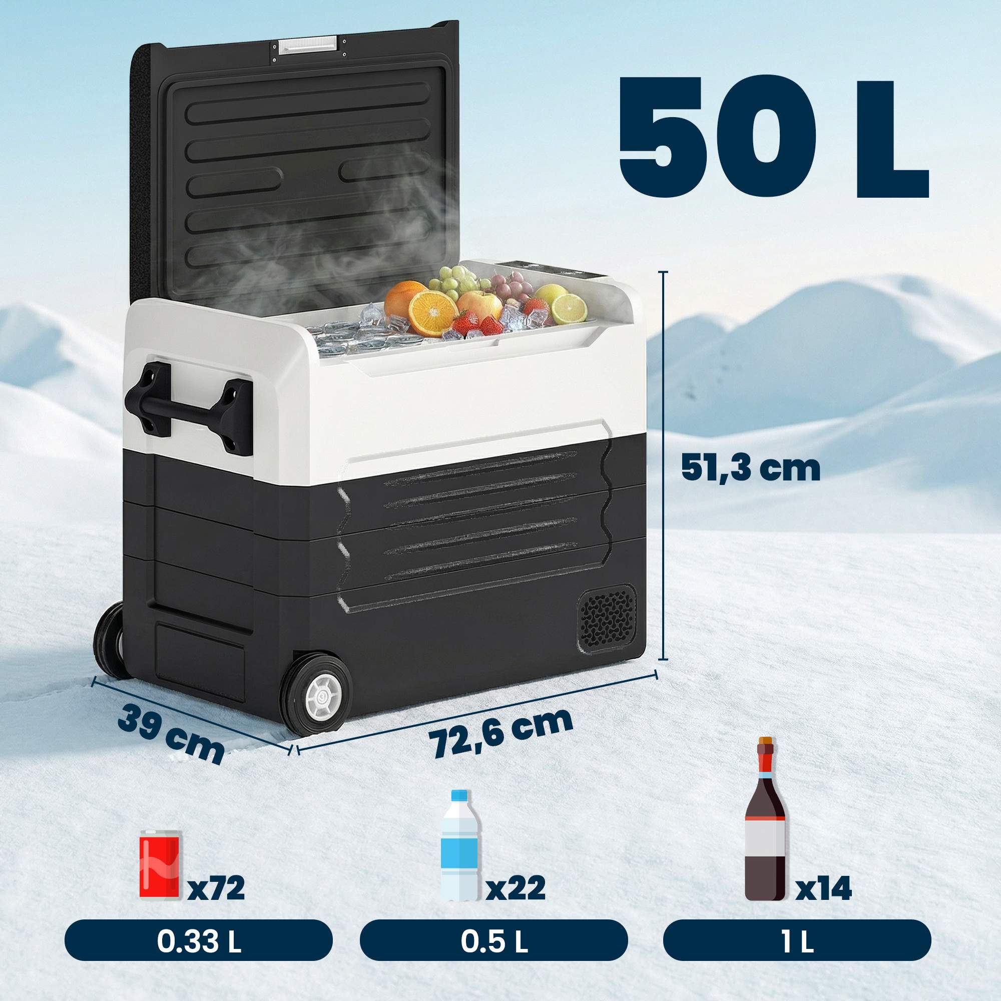 50L elektrisk kylbox med dubbla zoner och appstyrning