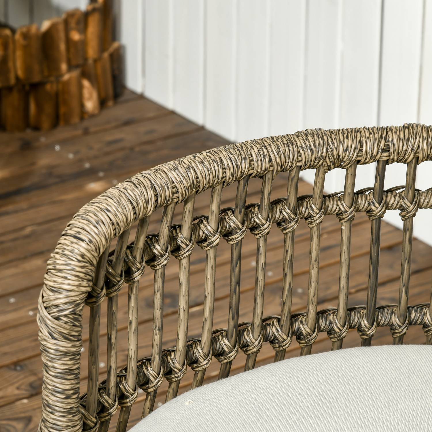 5-delad uteplats i rotting, kuddar, brun Boho-stil