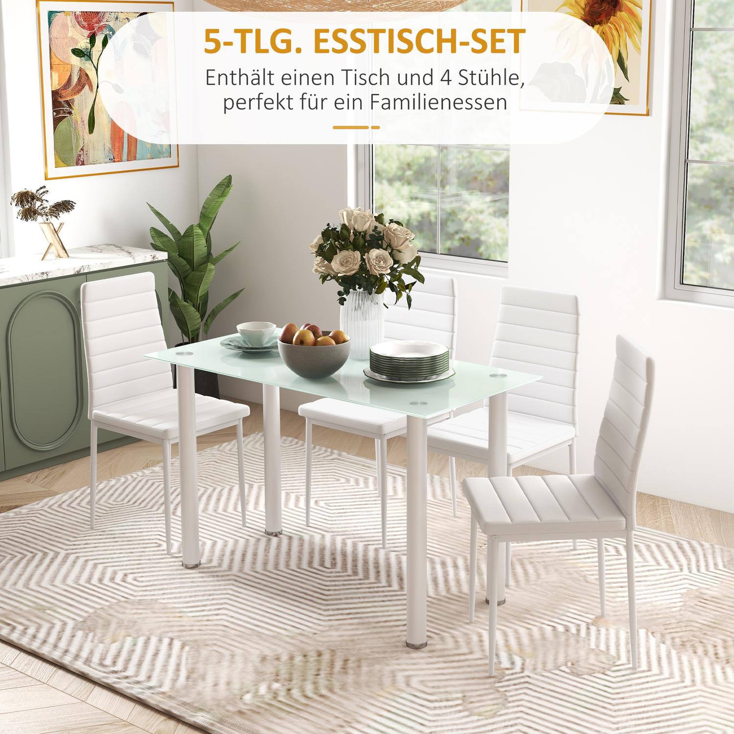 5-delat matsalsset, glasbord & 4 stålstolar, svart