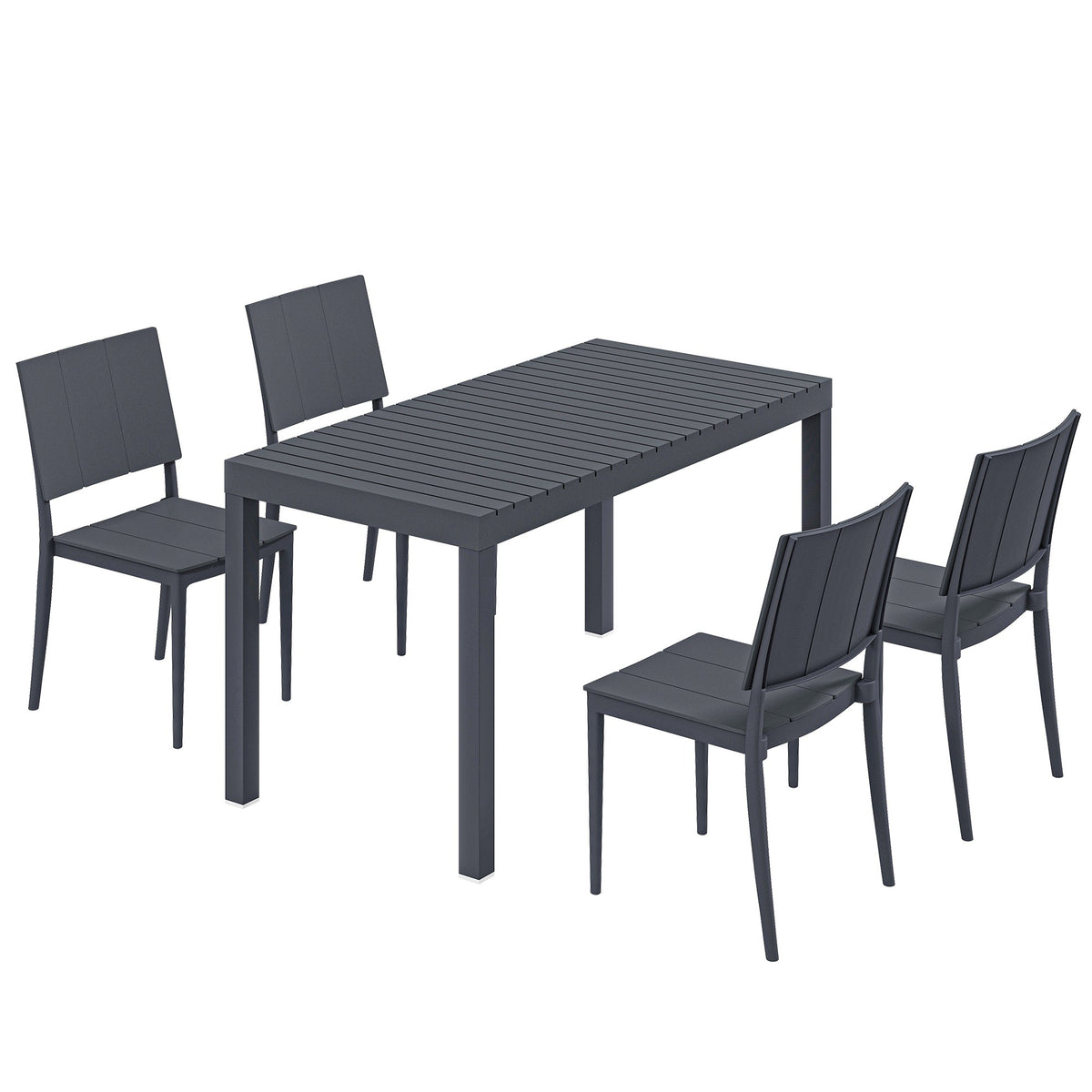 5-delat set med stapelbara stolar, mörkgrå