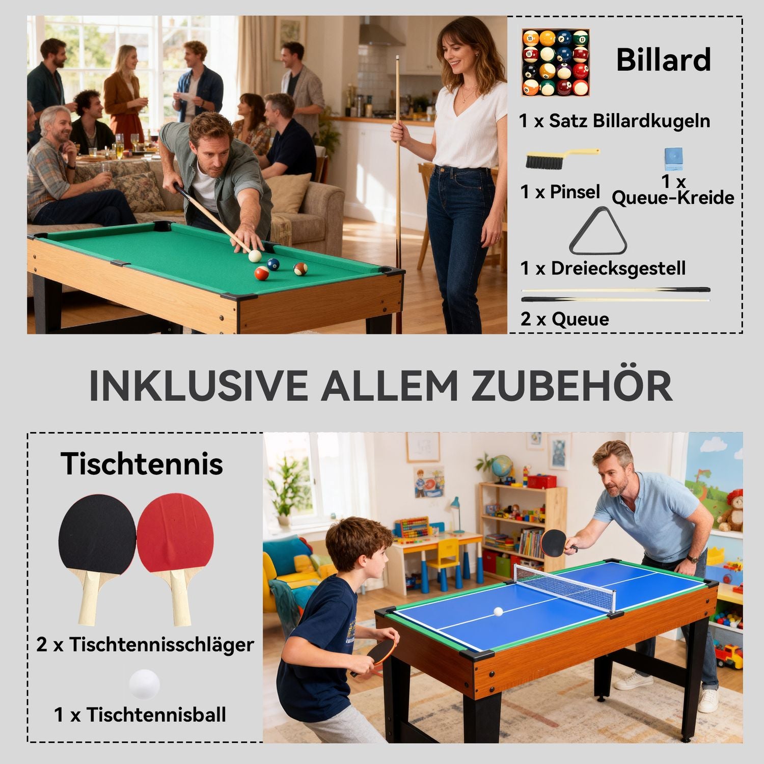 5-i-1-spelbord, fotboll, hockey, tennis, valnöt