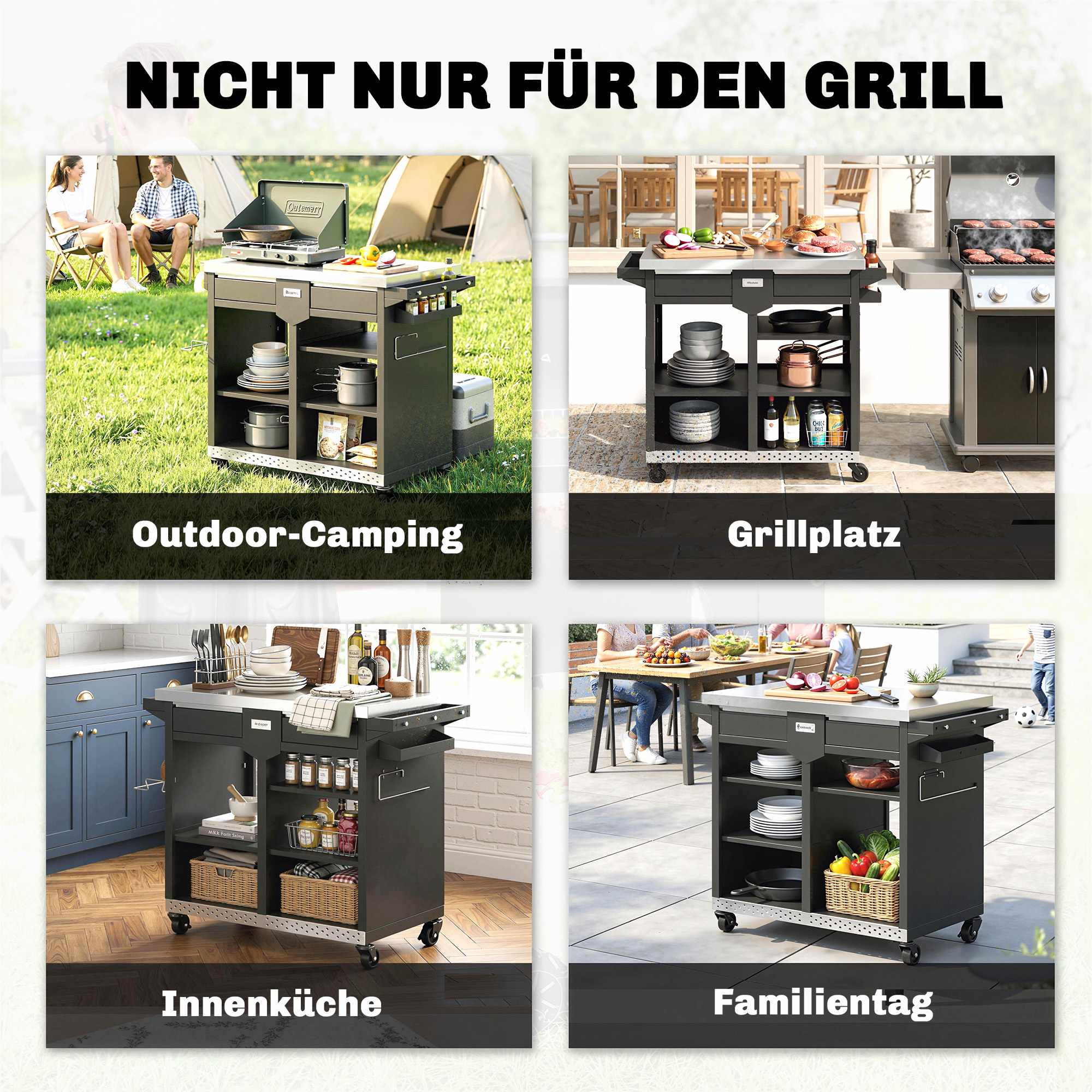 5-vånings grillvagn med justerbara hyllor och kryddställ