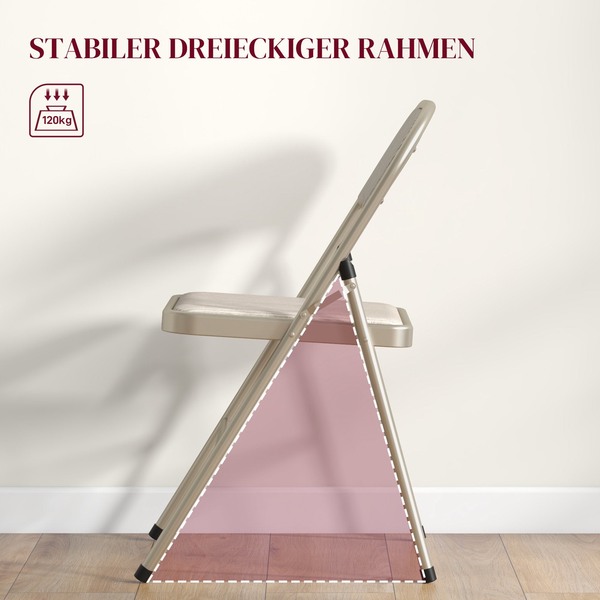 6-delat set med fällbara stolar, stålram, linne-look, beige