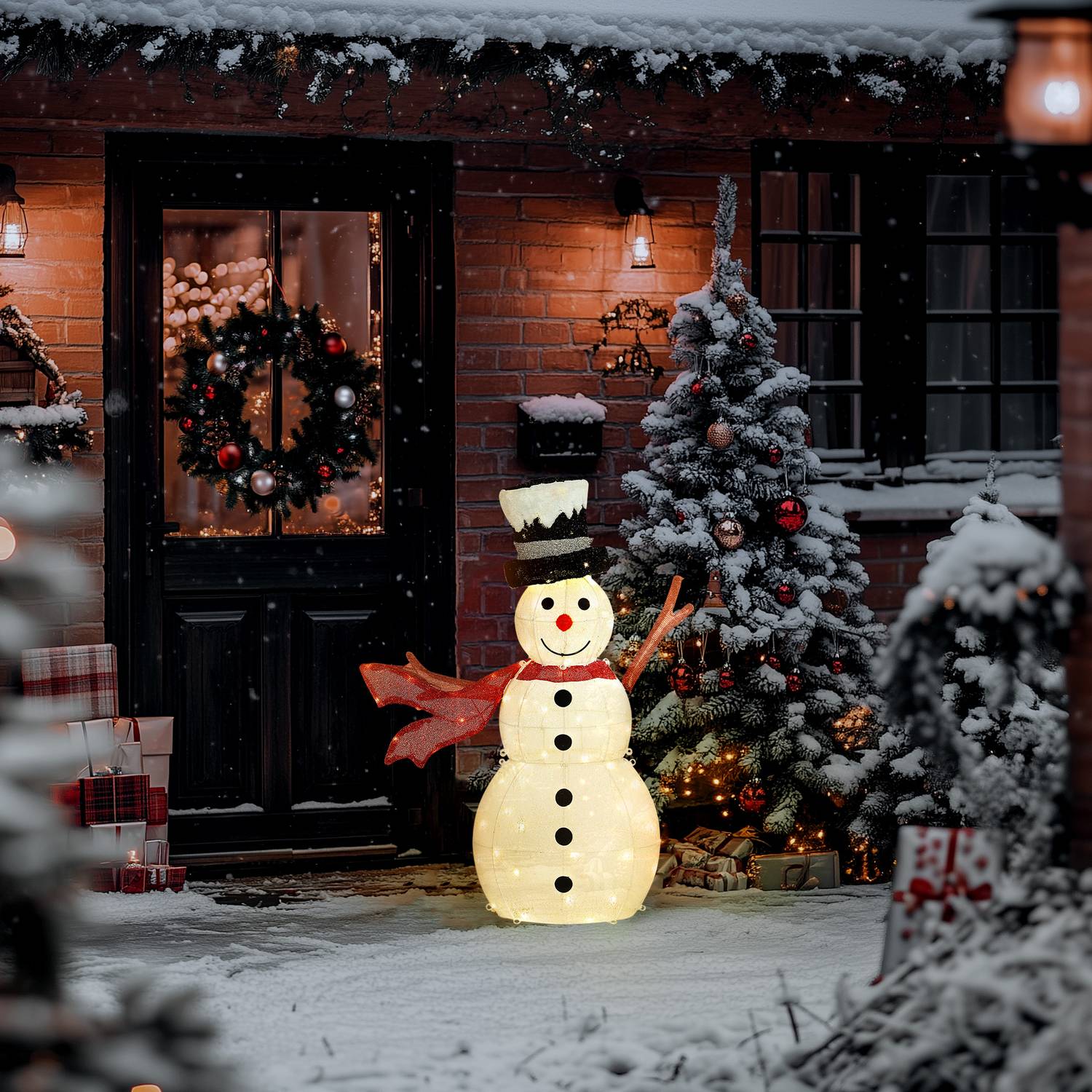 78 LED snögubbe juldekoration, varmvit, inomhus/utomhus