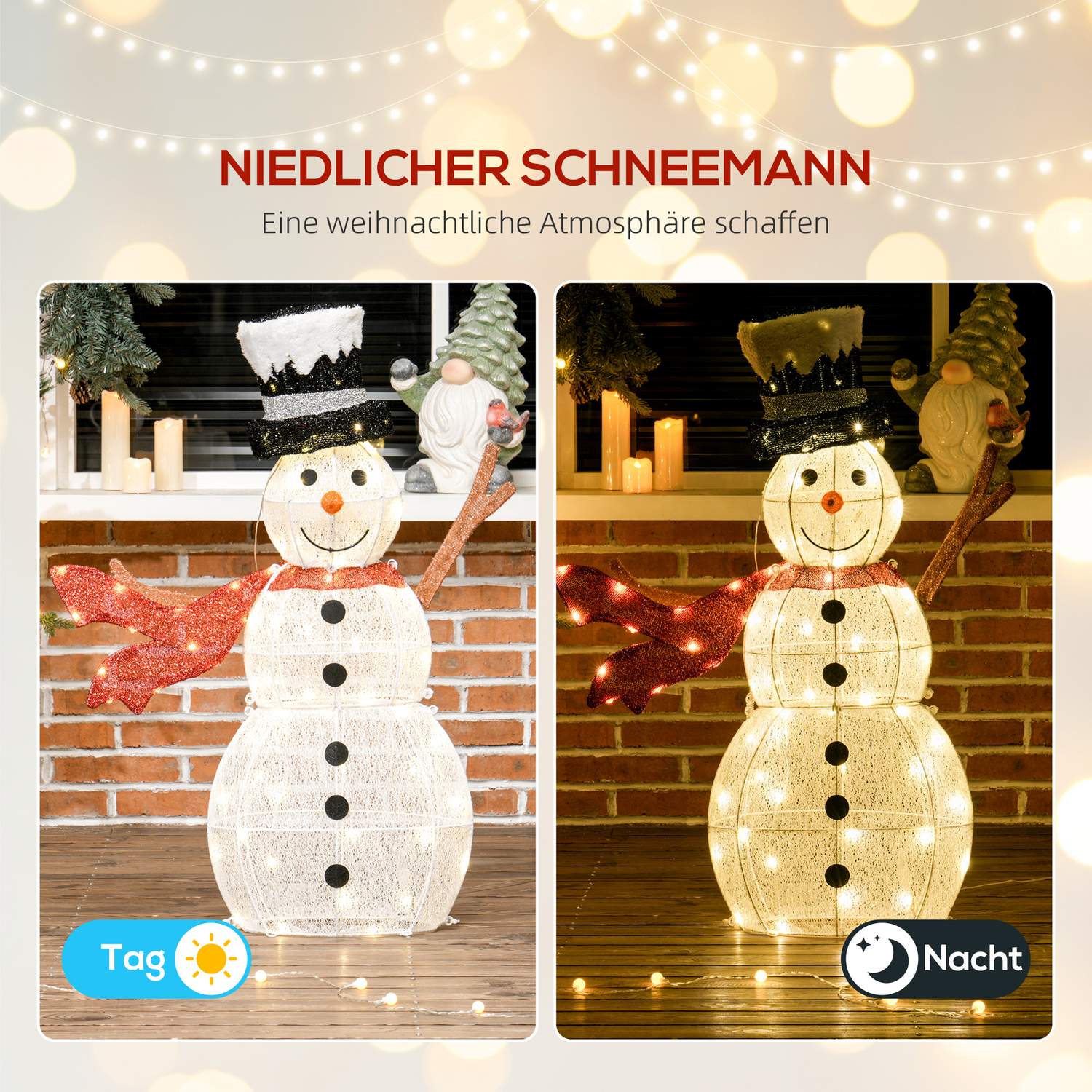 78 LED snögubbe juldekoration, varmvit, inomhus/utomhus