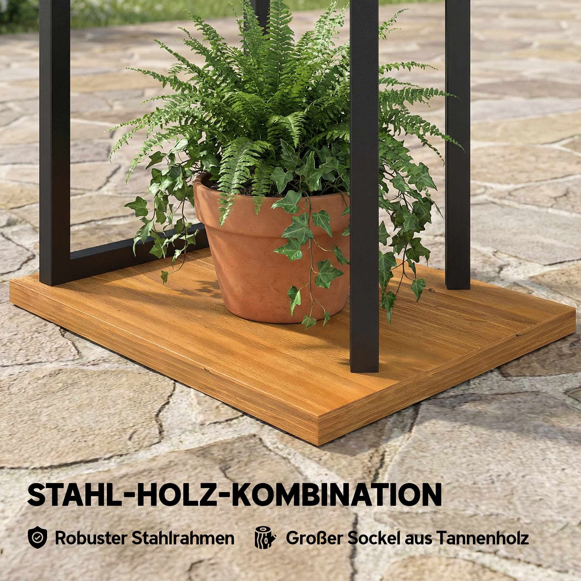 7-vånings växtställ, 130 cm högt, trä och stål