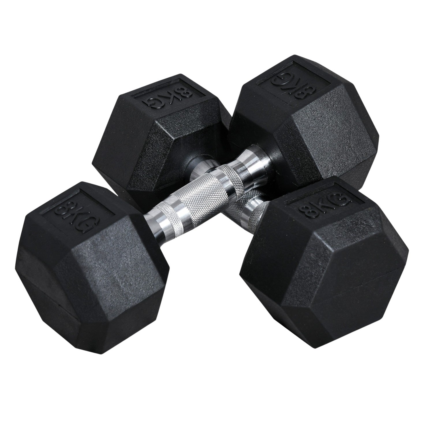 8 kg Hexagon Hantlar Set, gjutjärn, räfflade grepp