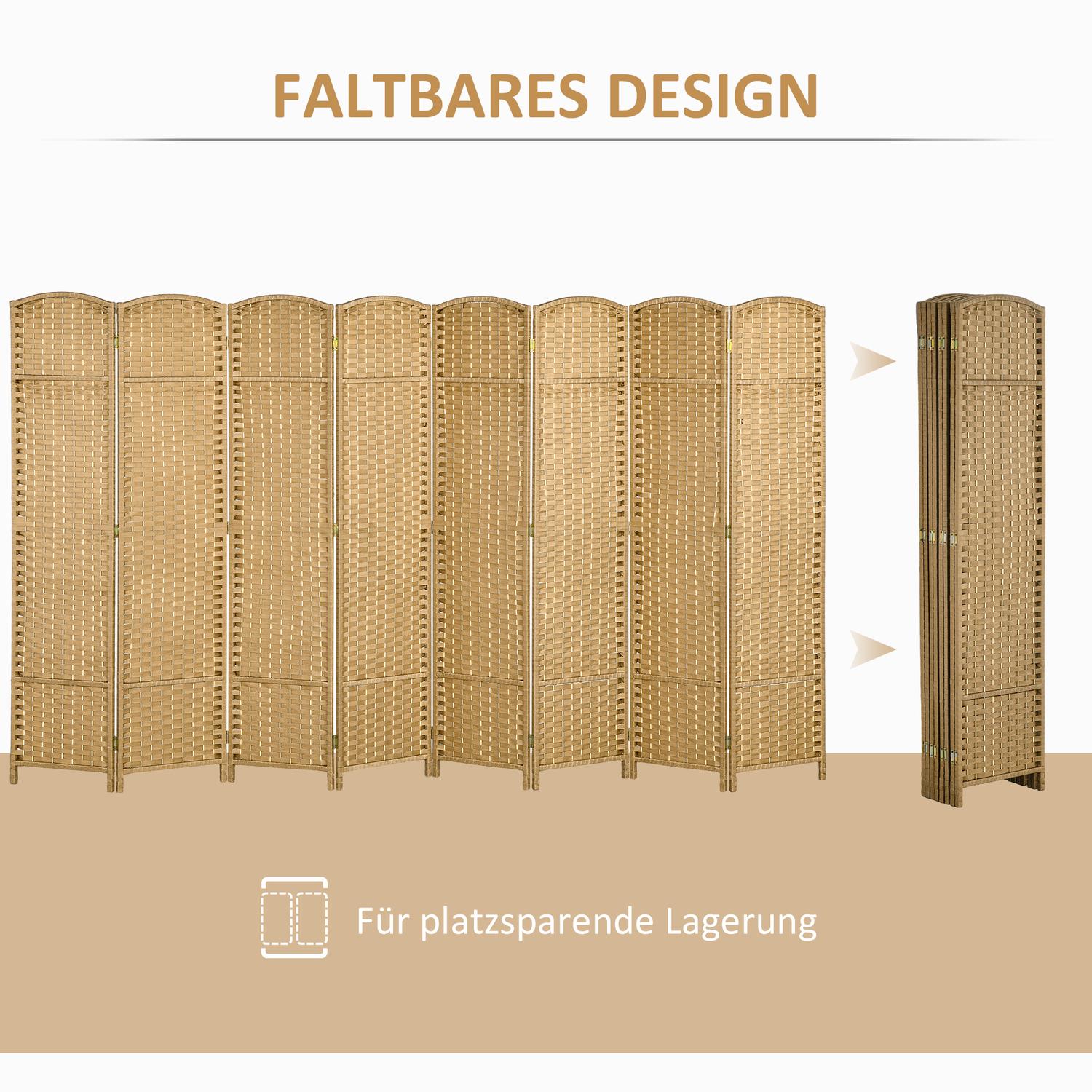 8-panels fällbar rumsavdelare, polypropen, naturligt trä