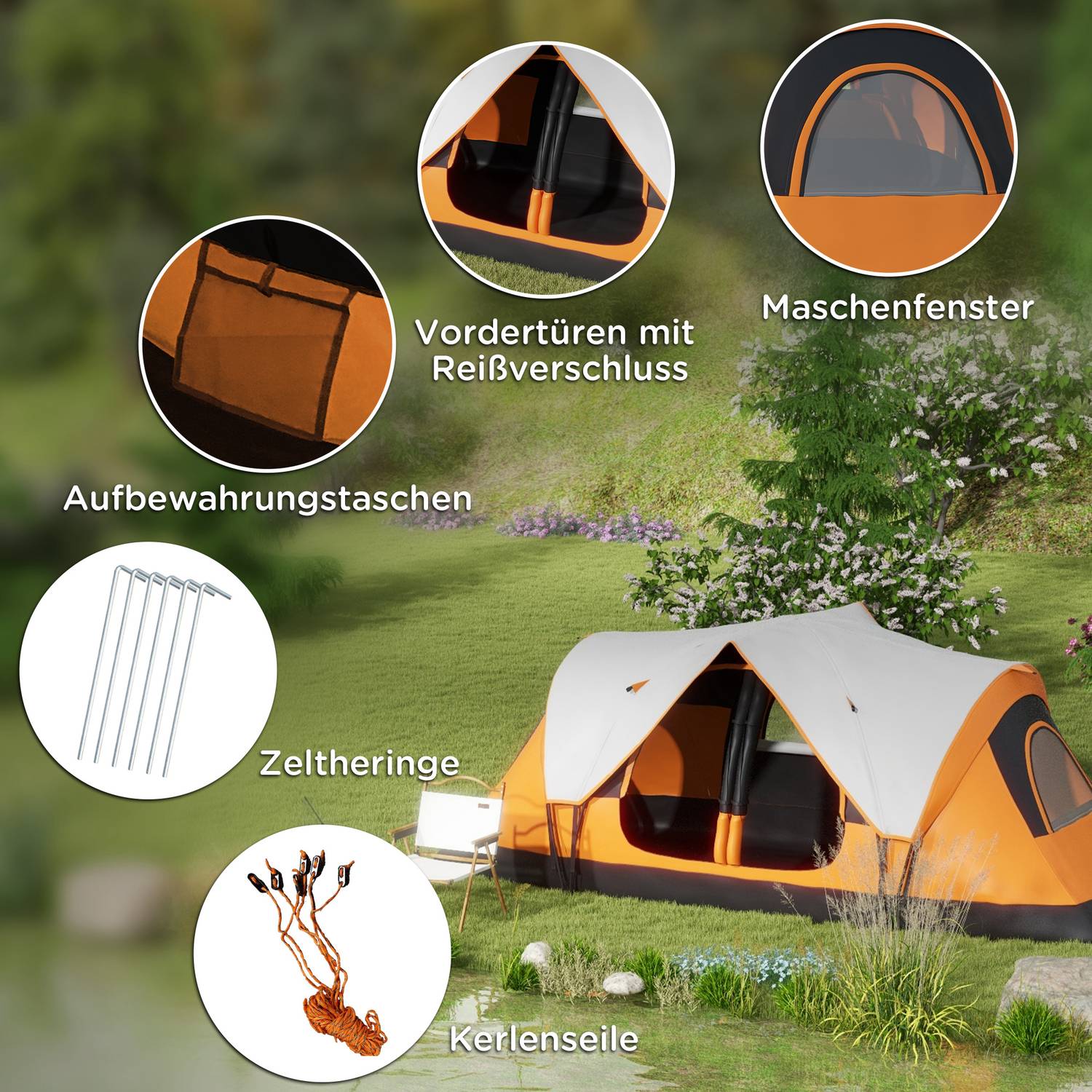 8-personers tunnelcampingtält, vindtätt, vattenavvisande