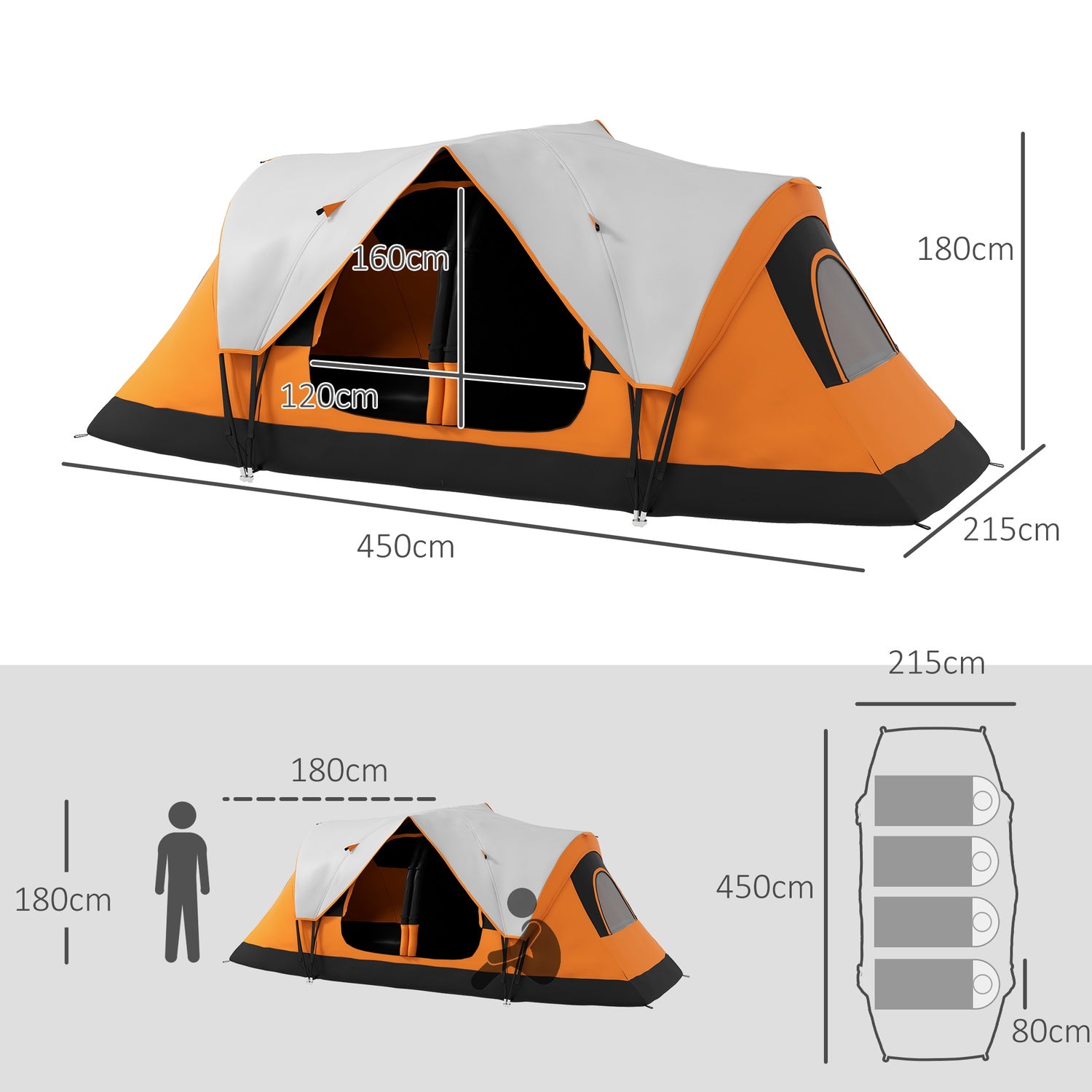 8-personers tunnelcampingtält, vindtätt, vattenavvisande